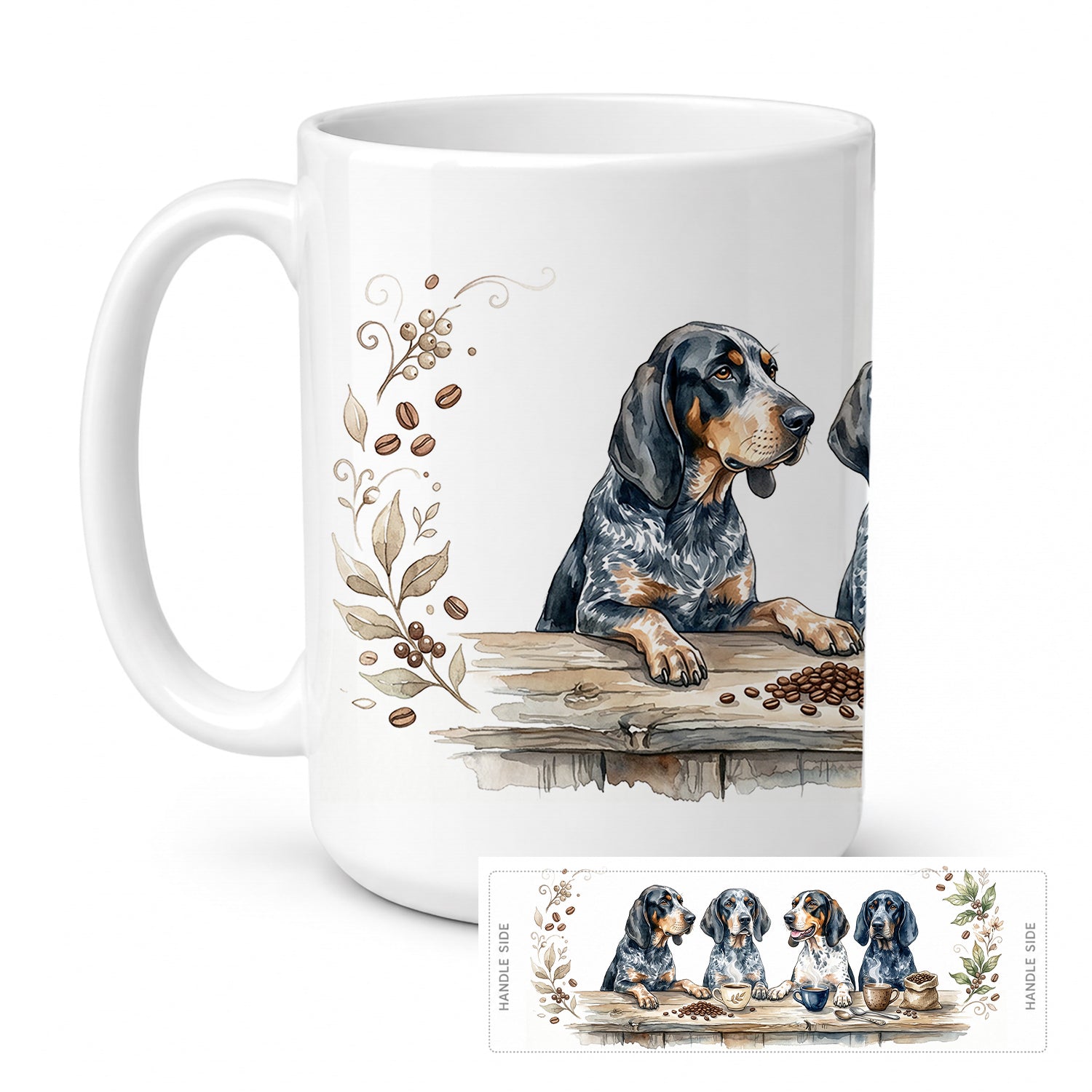 Bluetick Coonhounds Morning Coffee Ceramic Coffee Mug 15 oz Decorative Large C Handle Mug Cup for Tea, Cocoa Hot Chocolate