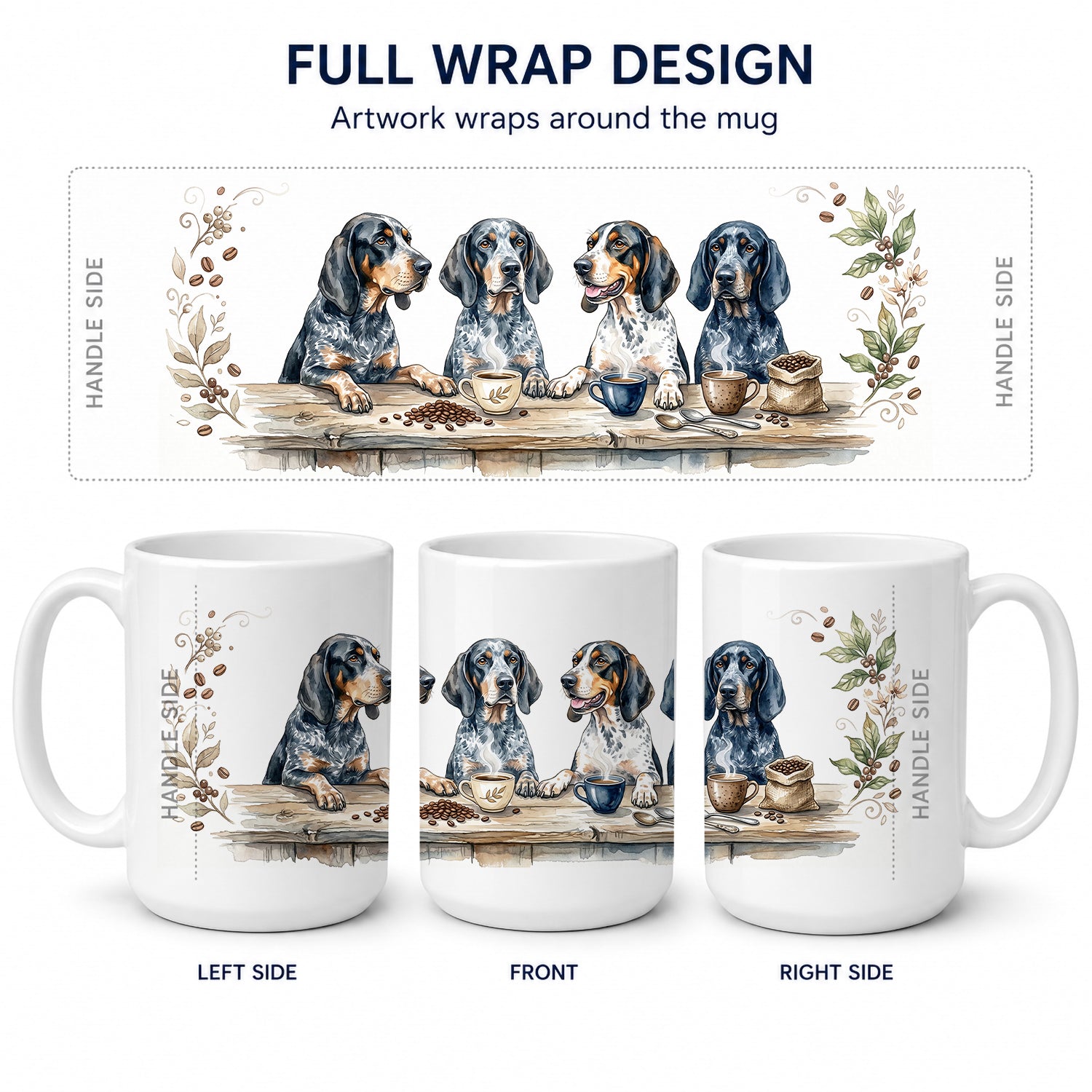 Bluetick Coonhounds Morning Coffee Ceramic Coffee Mug 15 oz Decorative Large C Handle Mug Cup for Tea, Cocoa Hot Chocolate
