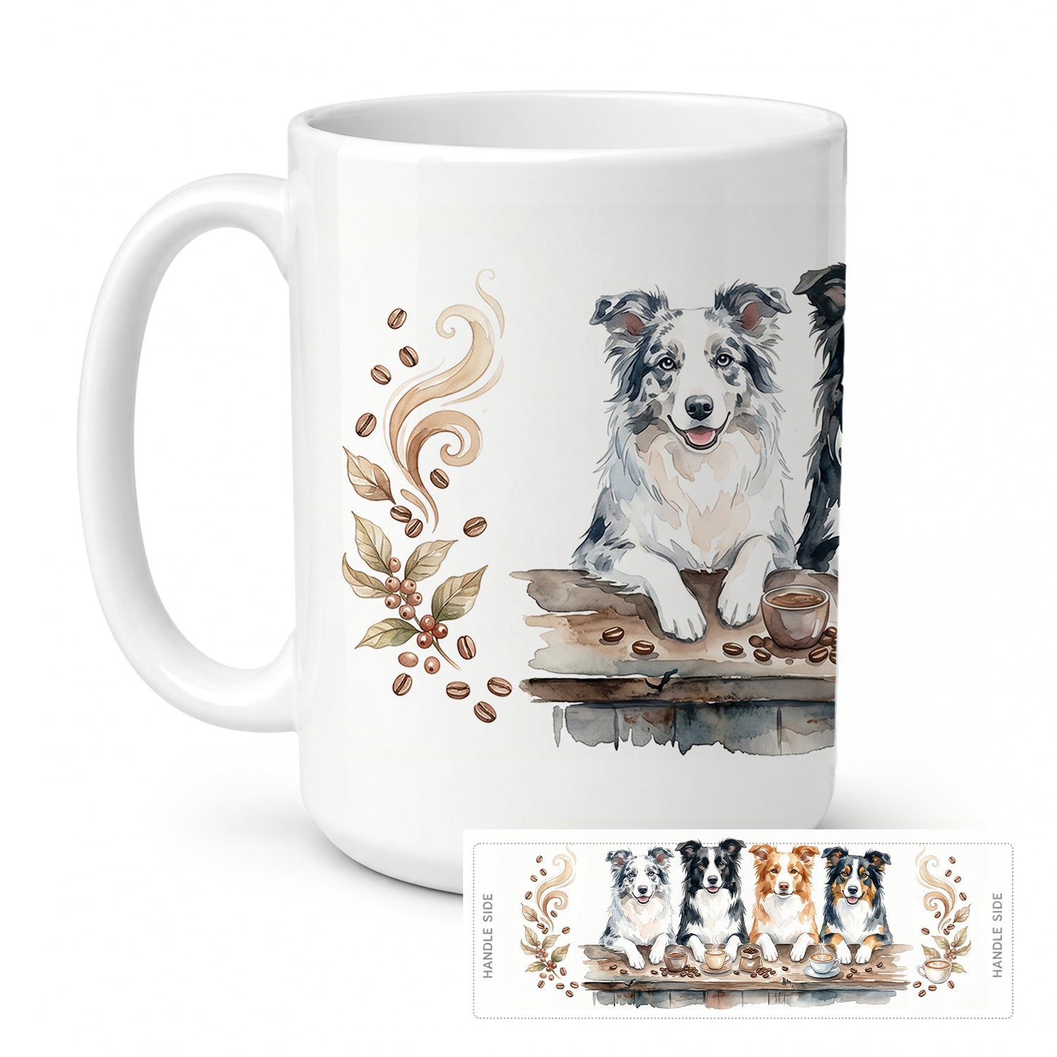 Border Collies Morning Coffee Ceramic Coffee Mug 15 oz Decorative Large C Handle Mug Cup for Tea, Cocoa Hot Chocolate