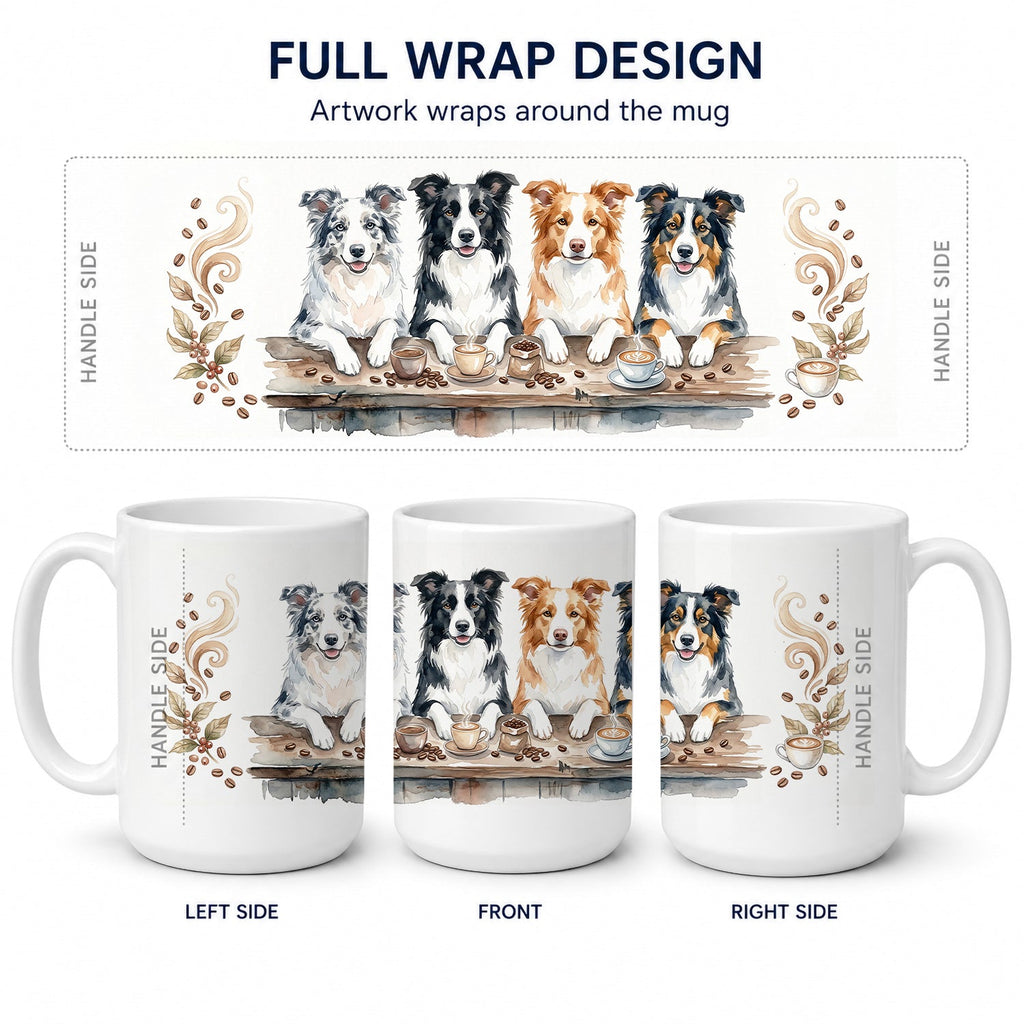 Border Collies Morning Coffee Ceramic Coffee Mug 15 oz Decorative Large C Handle Mug Cup for Tea, Cocoa Hot Chocolate
