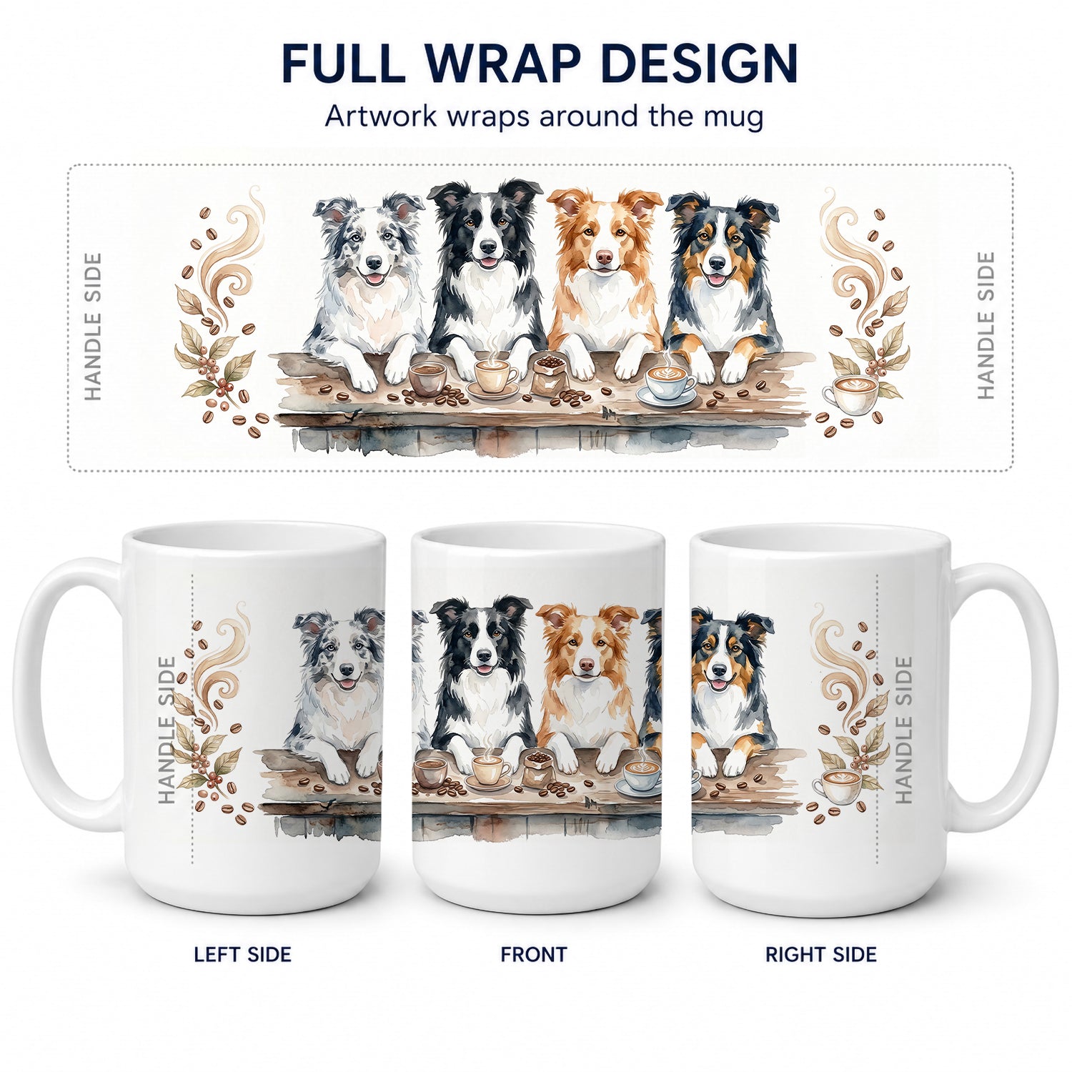 Border Collies Morning Coffee Ceramic Coffee Mug 15 oz Decorative Large C Handle Mug Cup for Tea, Cocoa Hot Chocolate