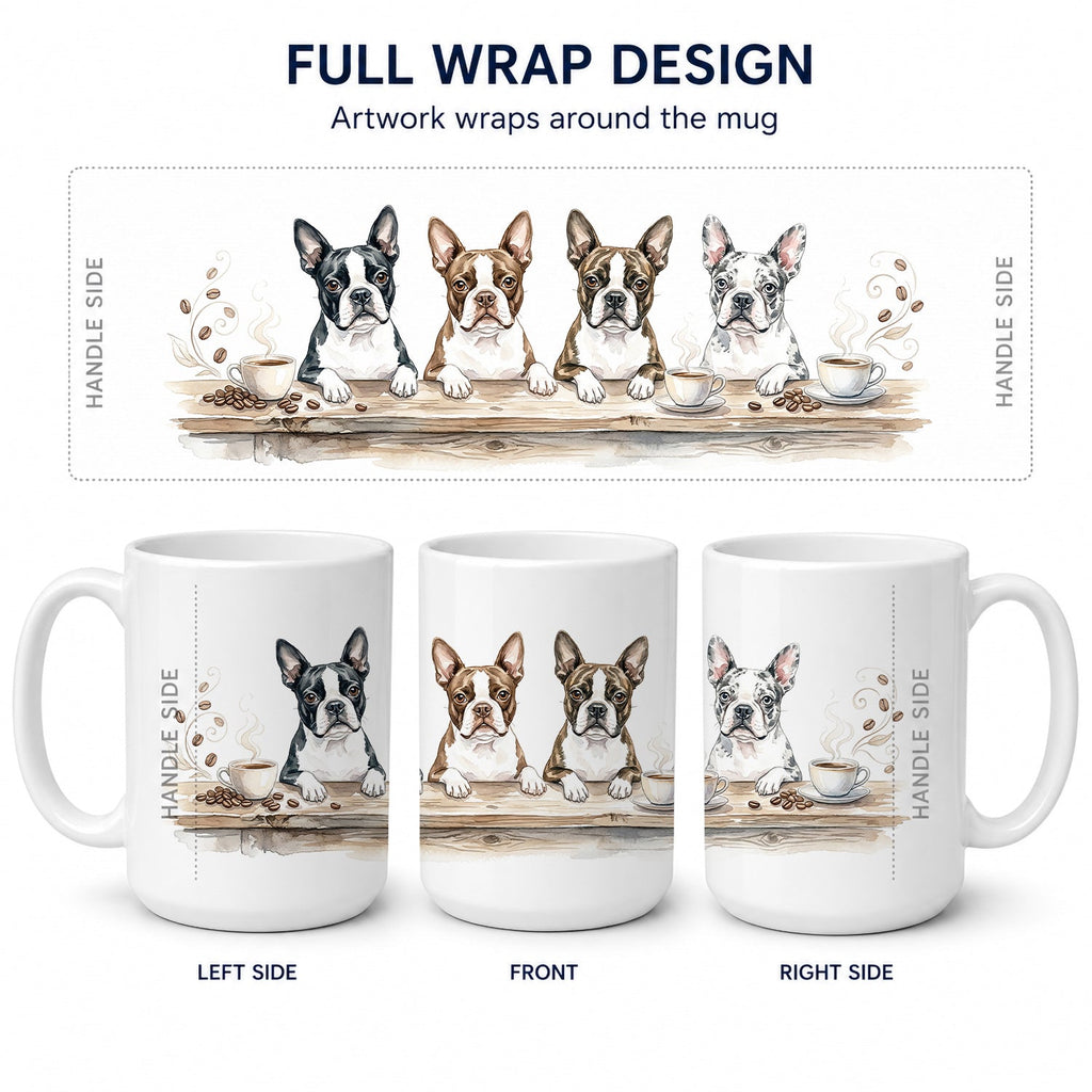 Boston Terriers Morning Coffee Ceramic Coffee Mug 15 oz Decorative Large C Handle Mug Cup for Tea, Cocoa Hot Chocolate
