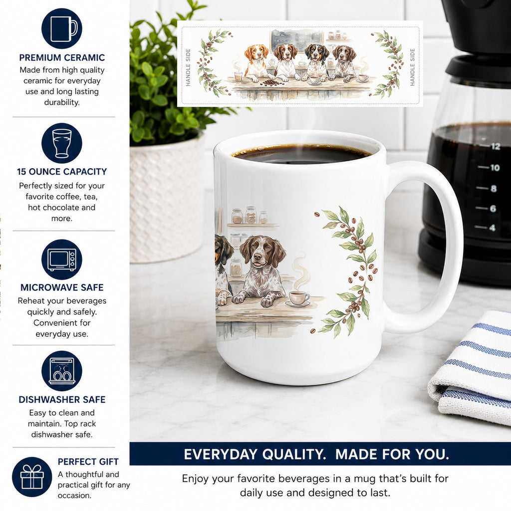 Brittany Spaniels Morning Coffee Ceramic Coffee Mug 15 oz Decorative Large C Handle Mug Cup for Tea, Cocoa Hot Chocolate