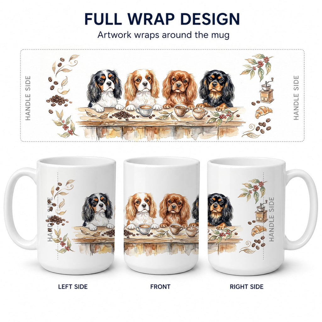 Cavalier Spaniels Morning Coffee Ceramic Coffee Mug 15 oz Decorative Large C Handle Mug Cup for Tea, Cocoa Hot Chocolate