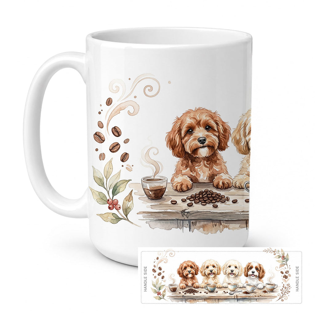 Cavapoos Morning Coffee Ceramic Coffee Mug 15 oz Decorative Large C Handle Mug Cup for Tea, Cocoa Hot Chocolate
