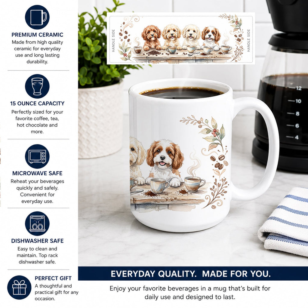 Cavapoos Morning Coffee Ceramic Coffee Mug 15 oz Decorative Large C Handle Mug Cup for Tea, Cocoa Hot Chocolate