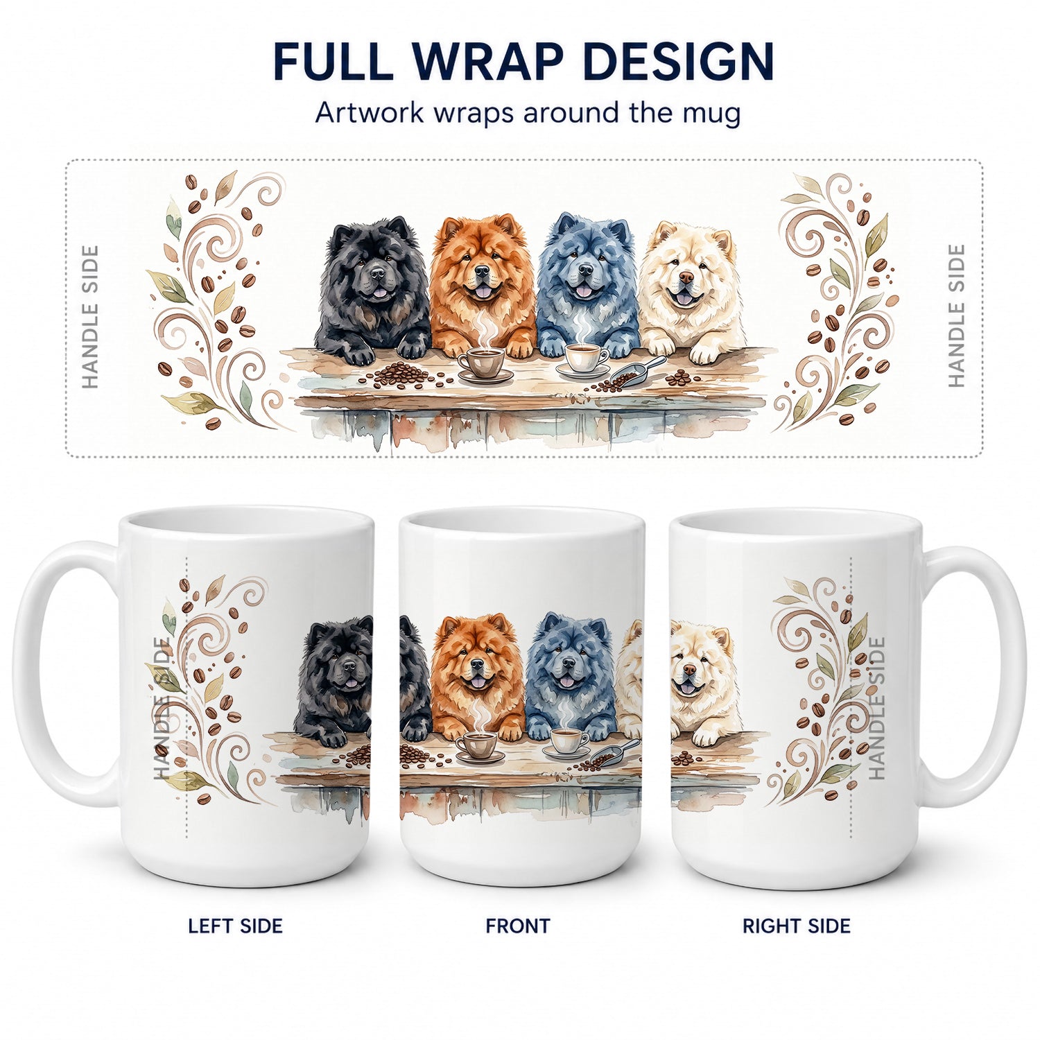 Chow Chows Morning Coffee Ceramic Coffee Mug 15 oz Decorative Large C Handle Mug Cup for Tea, Cocoa Hot Chocolate
