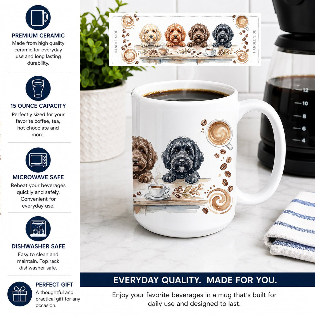 Cockapoos Morning Coffee Ceramic Coffee Mug 15 oz Decorative Large C Handle Mug Cup for Tea, Cocoa Hot Chocolate