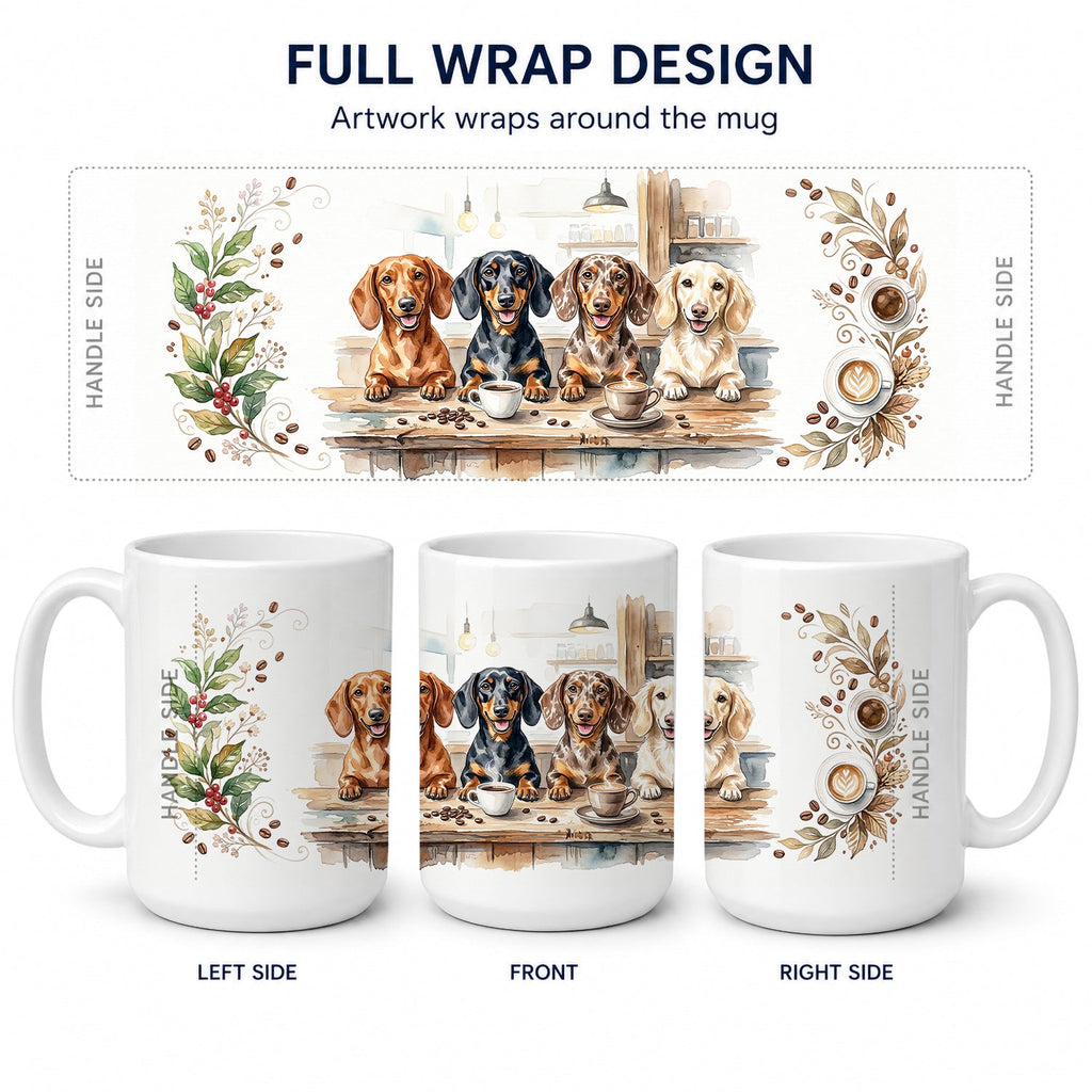 Dachshunds Morning Coffee Ceramic Coffee Mug 15 oz Decorative Large C Handle Mug Cup for Tea, Cocoa Hot Chocolate