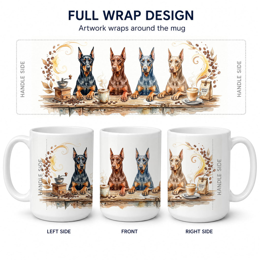 Doberman Pinschers Morning Coffee Ceramic Coffee Mug 15 oz Decorative Large C Handle Mug Cup for Tea, Cocoa Hot Chocolate