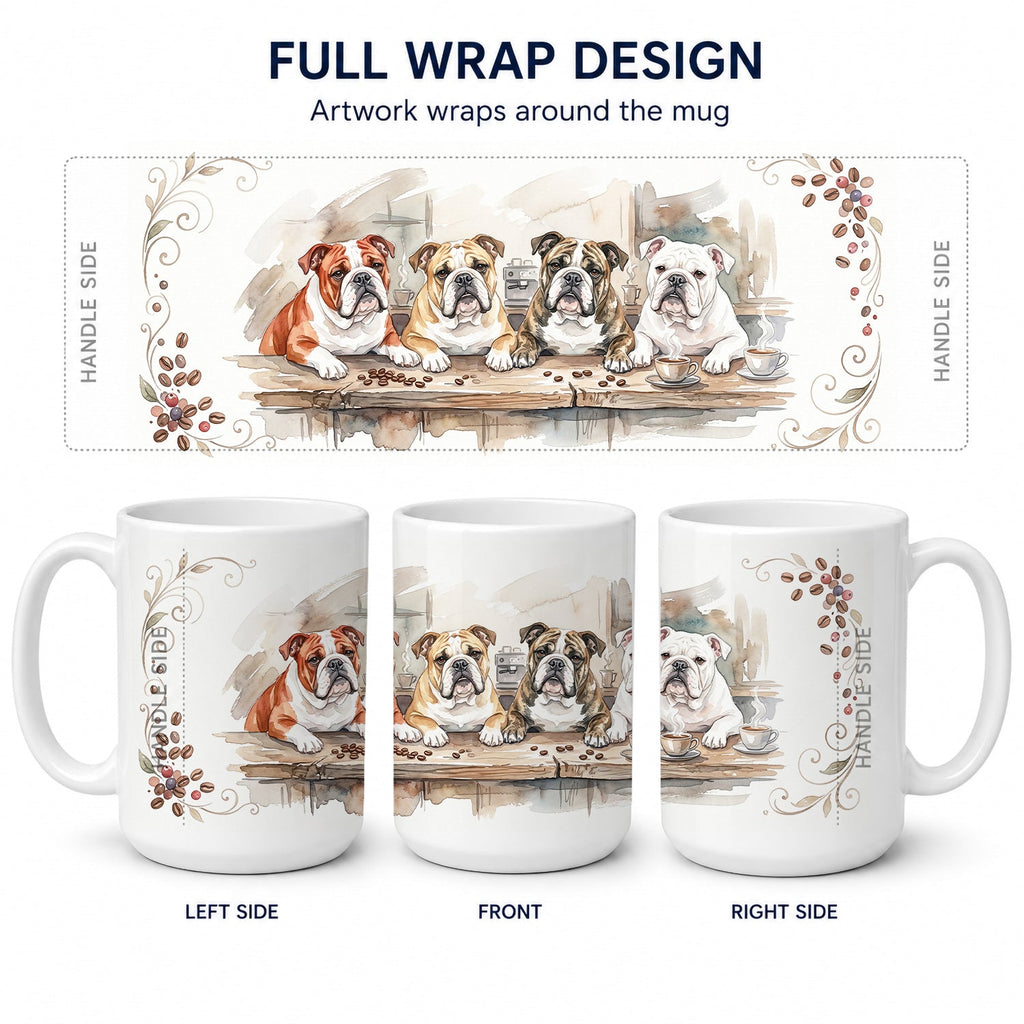 English Bulldogs Morning Coffee Ceramic Coffee Mug 15 oz Decorative Large C Handle Mug Cup for Tea, Cocoa Hot Chocolate