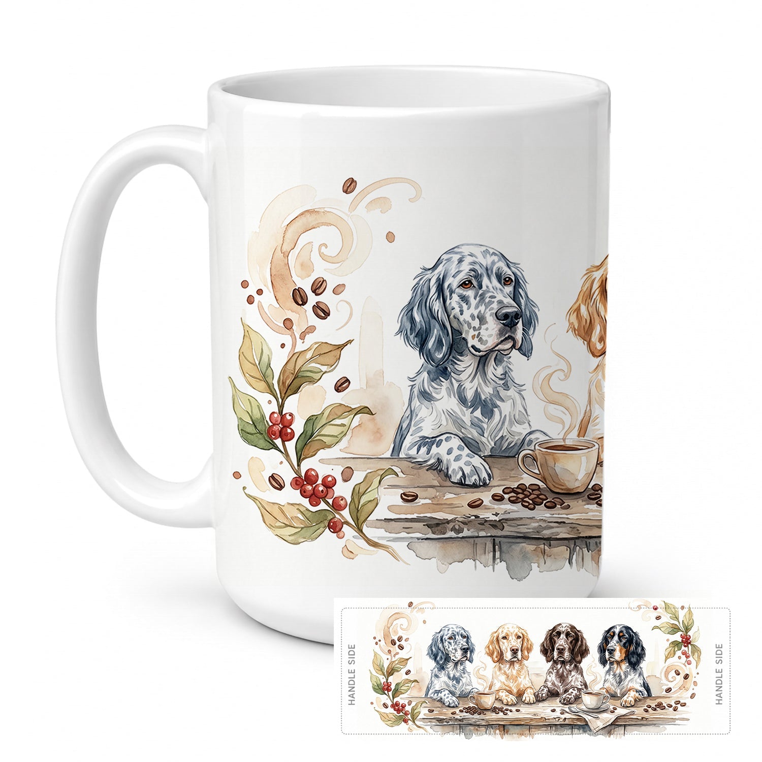 English Setters Morning Coffee Ceramic Coffee Mug 15 oz Decorative Large C Handle Mug Cup for Tea, Cocoa Hot Chocolate