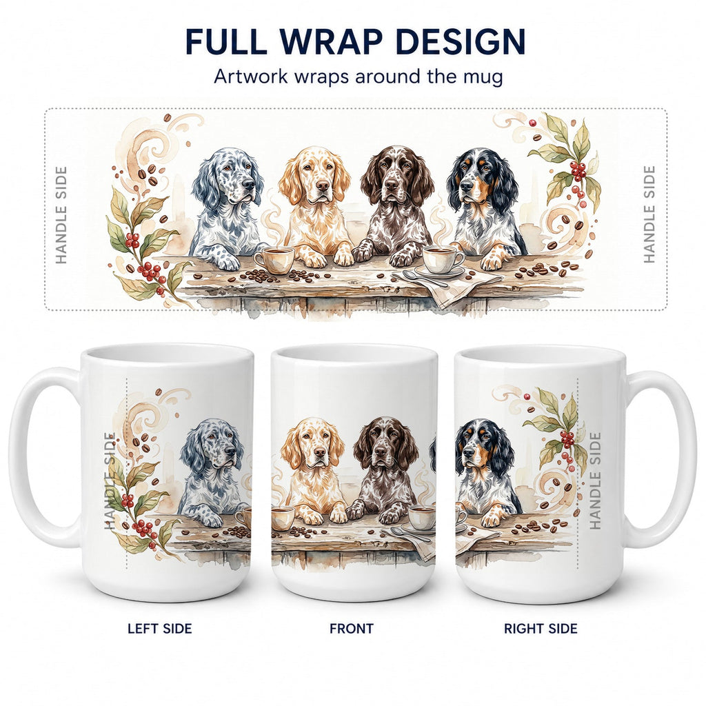 English Setters Morning Coffee Ceramic Coffee Mug 15 oz Decorative Large C Handle Mug Cup for Tea, Cocoa Hot Chocolate