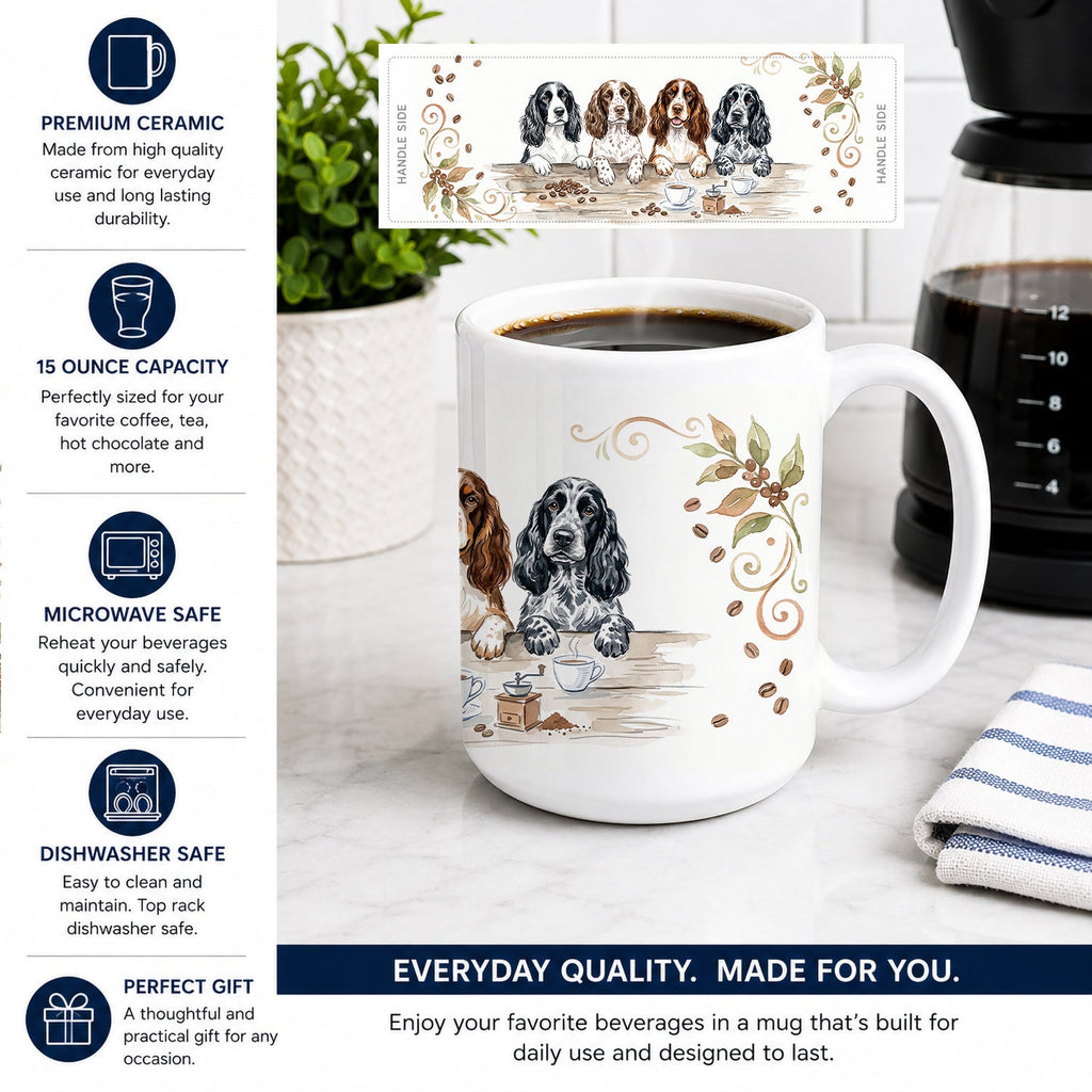 English Springer Spaniels Morning Coffee Ceramic Coffee Mug 15 oz Decorative Large C Handle Mug Cup for Tea, Cocoa Hot Chocolate