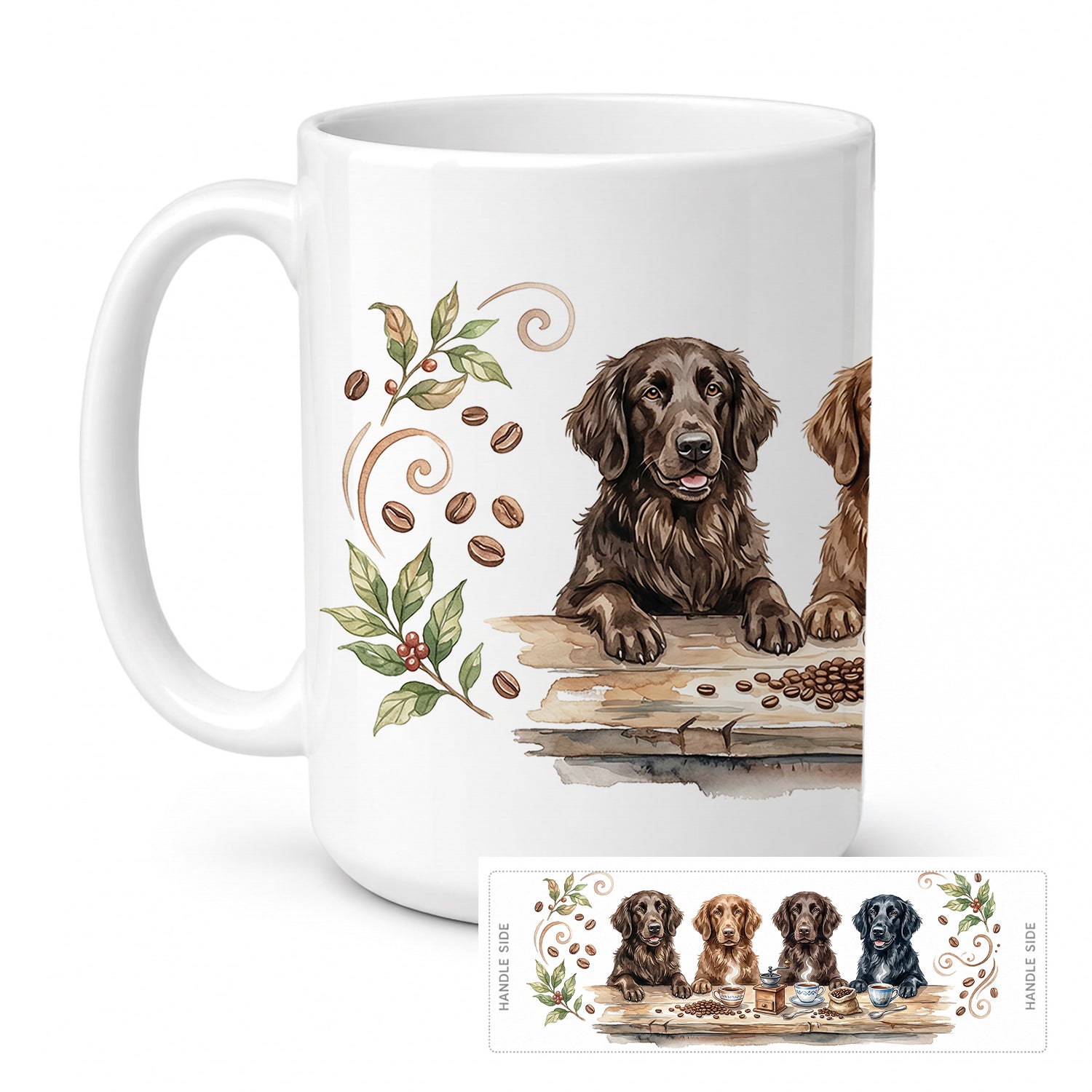 Flat Coated Retrievers Morning Coffee Ceramic Coffee Mug 15 oz Decorative Large C Handle Mug Cup for Tea, Cocoa Hot Chocolate