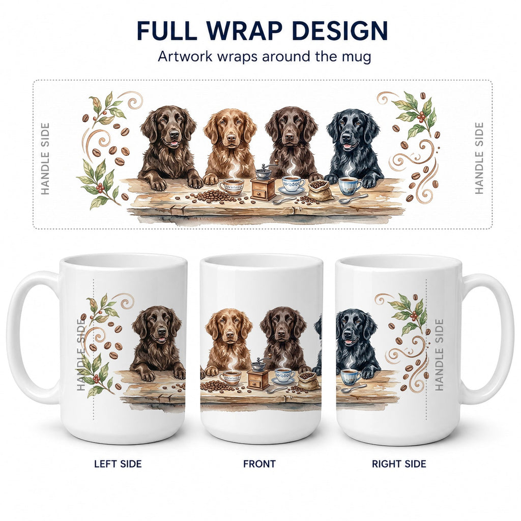 Flat Coated Retrievers Morning Coffee Ceramic Coffee Mug 15 oz Decorative Large C Handle Mug Cup for Tea, Cocoa Hot Chocolate