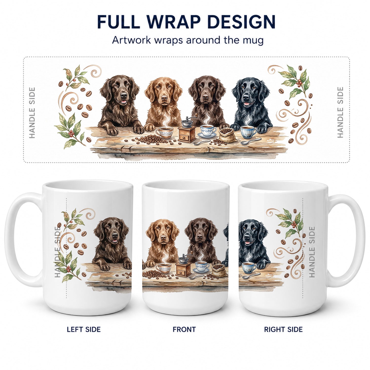 Flat Coated Retrievers Morning Coffee Ceramic Coffee Mug 15 oz Decorative Large C Handle Mug Cup for Tea, Cocoa Hot Chocolate