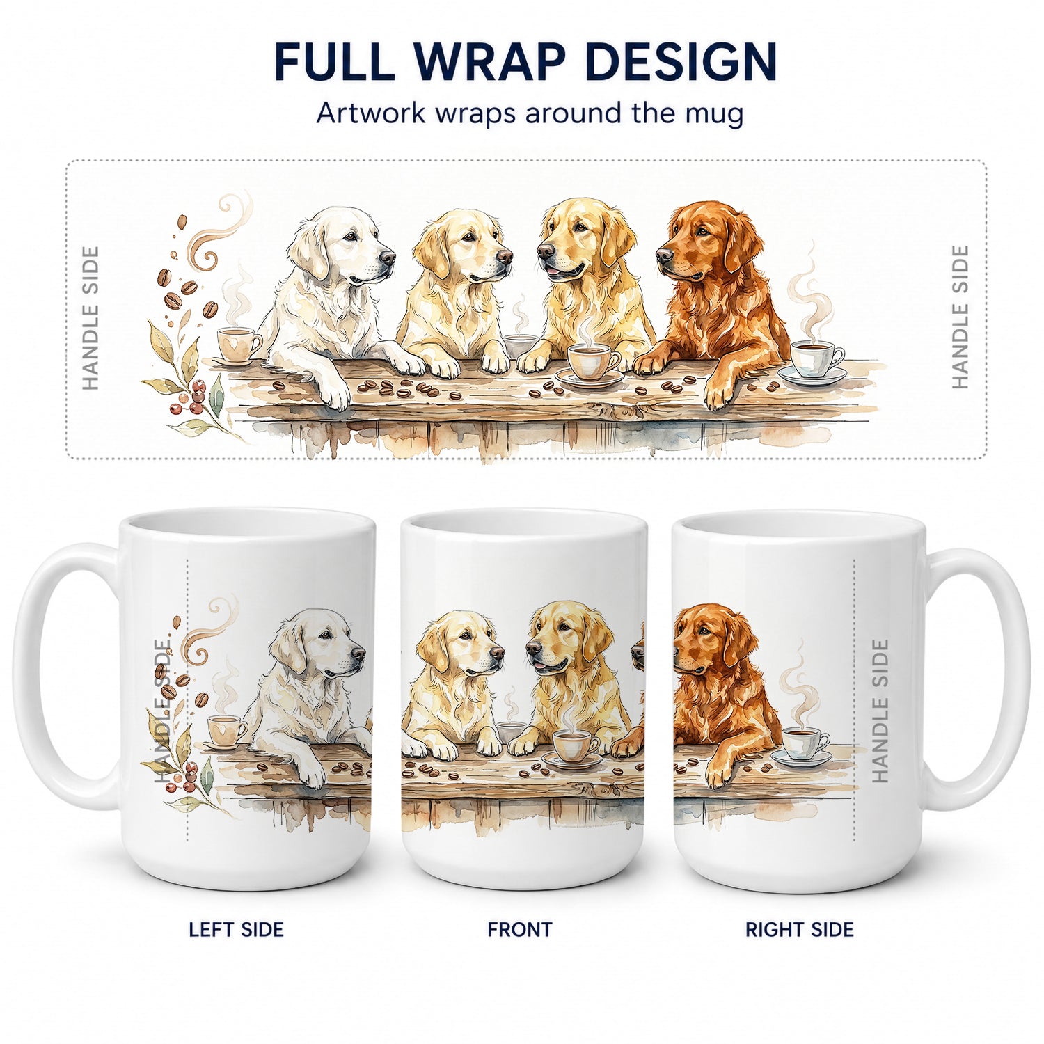 Golden Retrievers Morning Coffee Ceramic Coffee Mug 15 oz Decorative Large C Handle Mug Cup for Tea, Cocoa Hot Chocolate