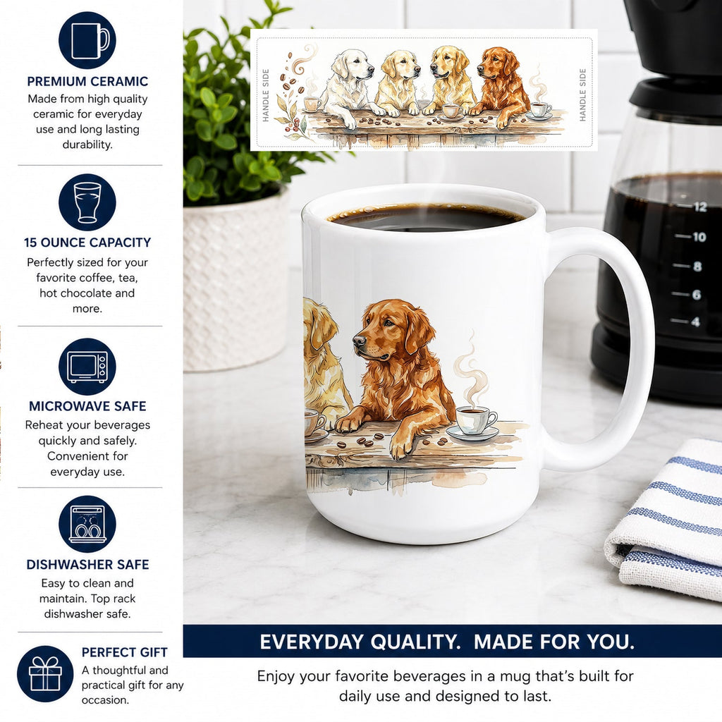 Golden Retrievers Morning Coffee Ceramic Coffee Mug 15 oz Decorative Large C Handle Mug Cup for Tea, Cocoa Hot Chocolate