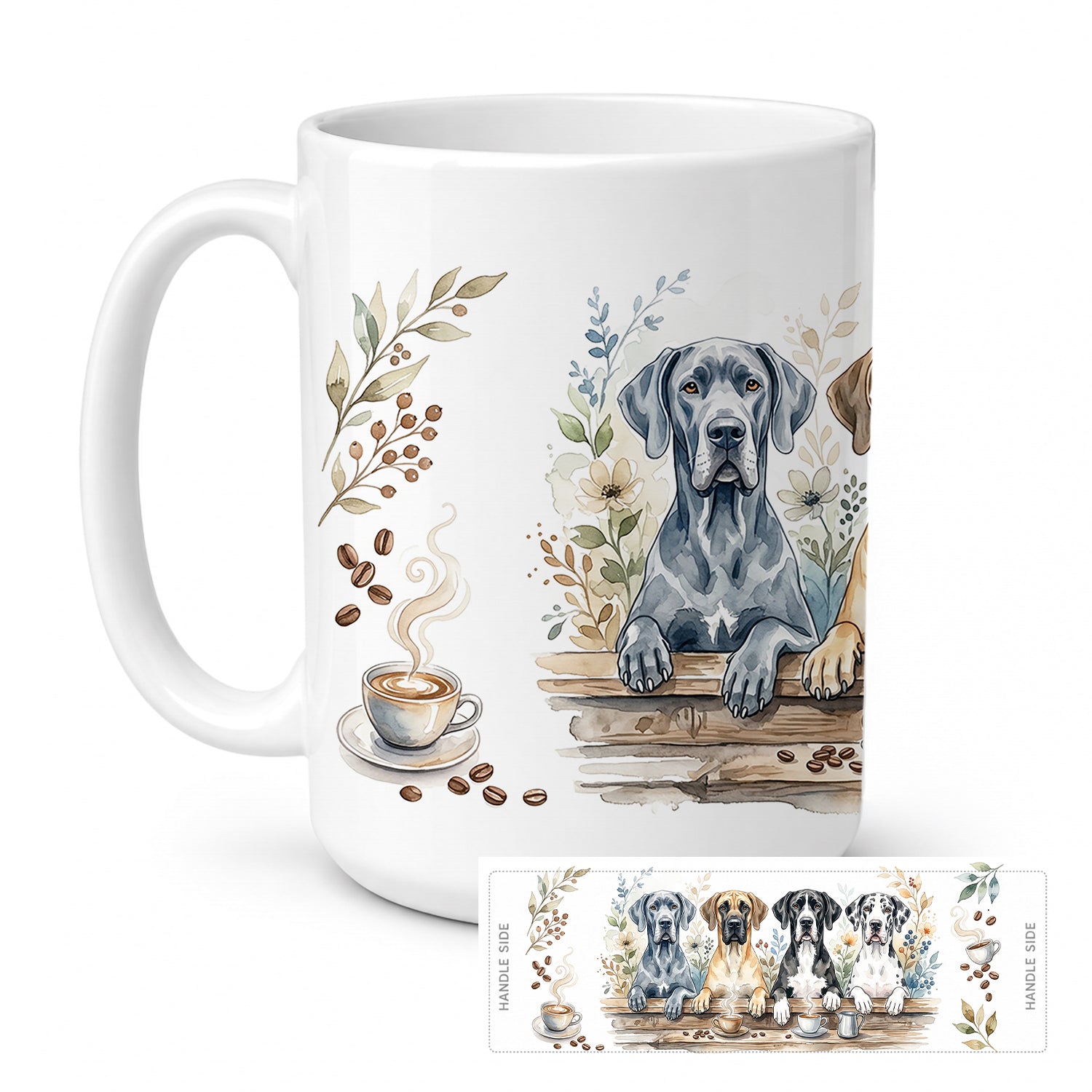 Great Danes Morning Coffee Ceramic Coffee Mug 15 oz Decorative Large C Handle Mug Cup for Tea, Cocoa Hot Chocolate