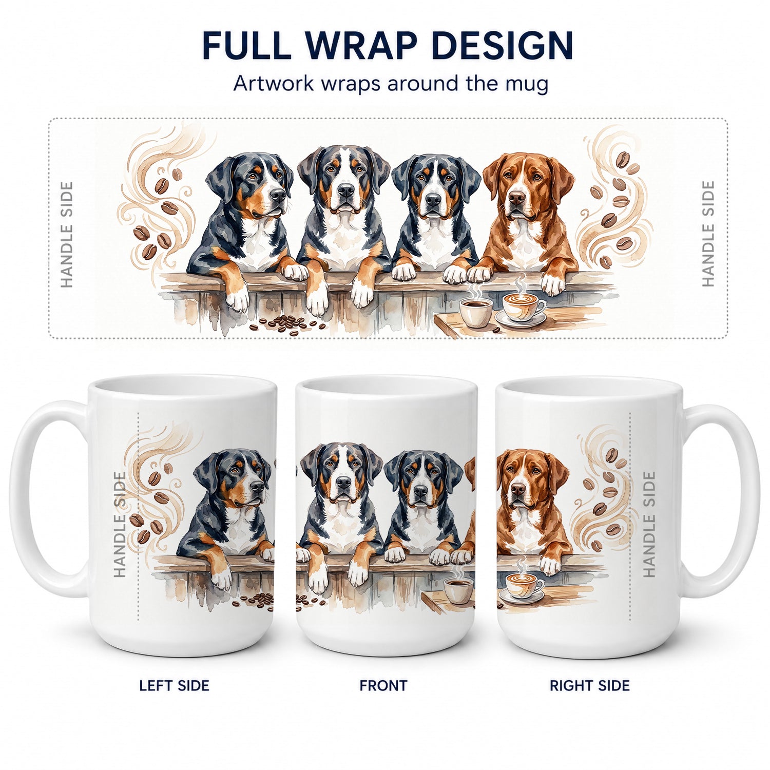 Greater Swiss Mountain Dogs Morning Coffee Ceramic Coffee Mug 15 oz Decorative Large C Handle Mug Cup for Tea, Cocoa Hot Chocolate