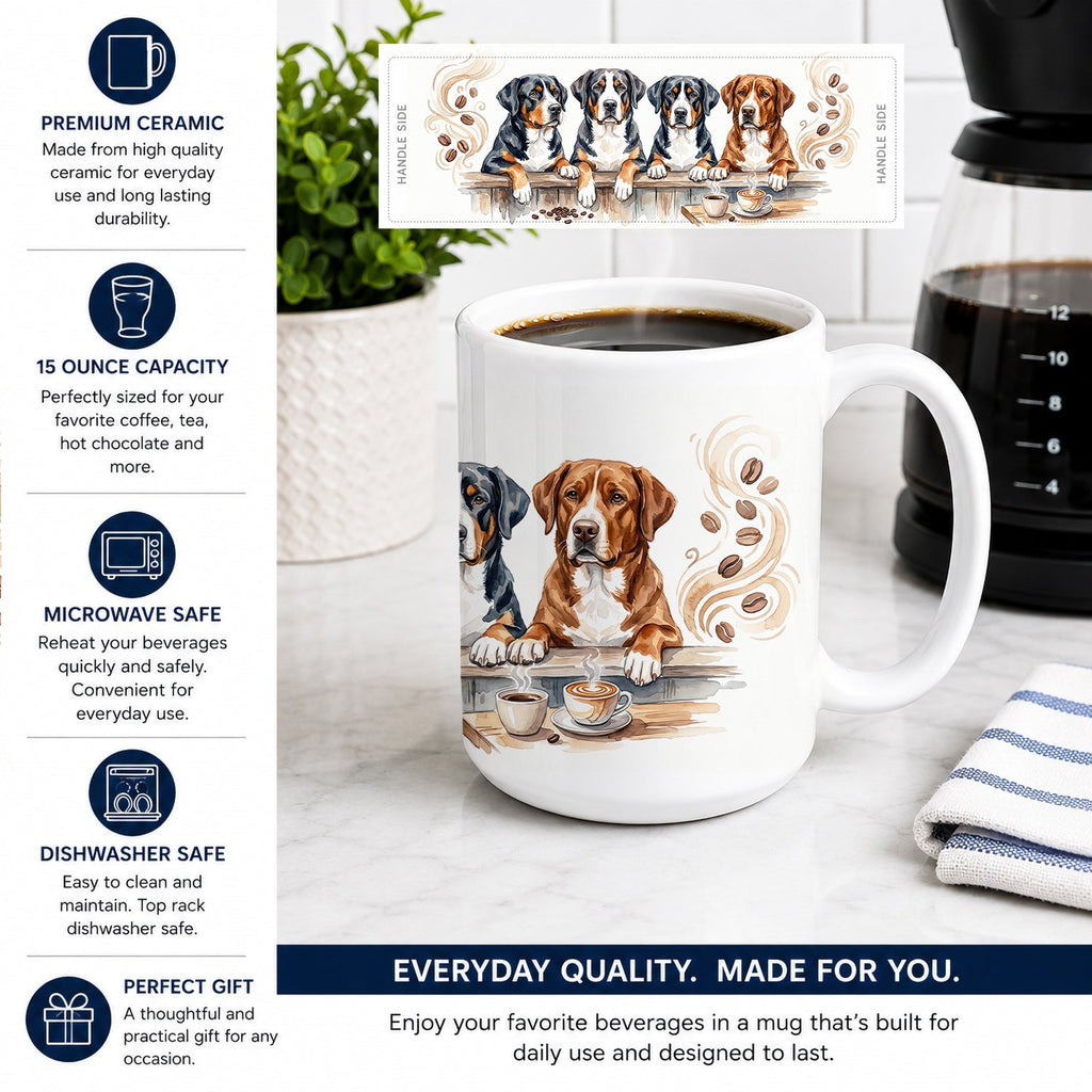 Greater Swiss Mountain Dogs Morning Coffee Ceramic Coffee Mug 15 oz Decorative Large C Handle Mug Cup for Tea, Cocoa Hot Chocolate