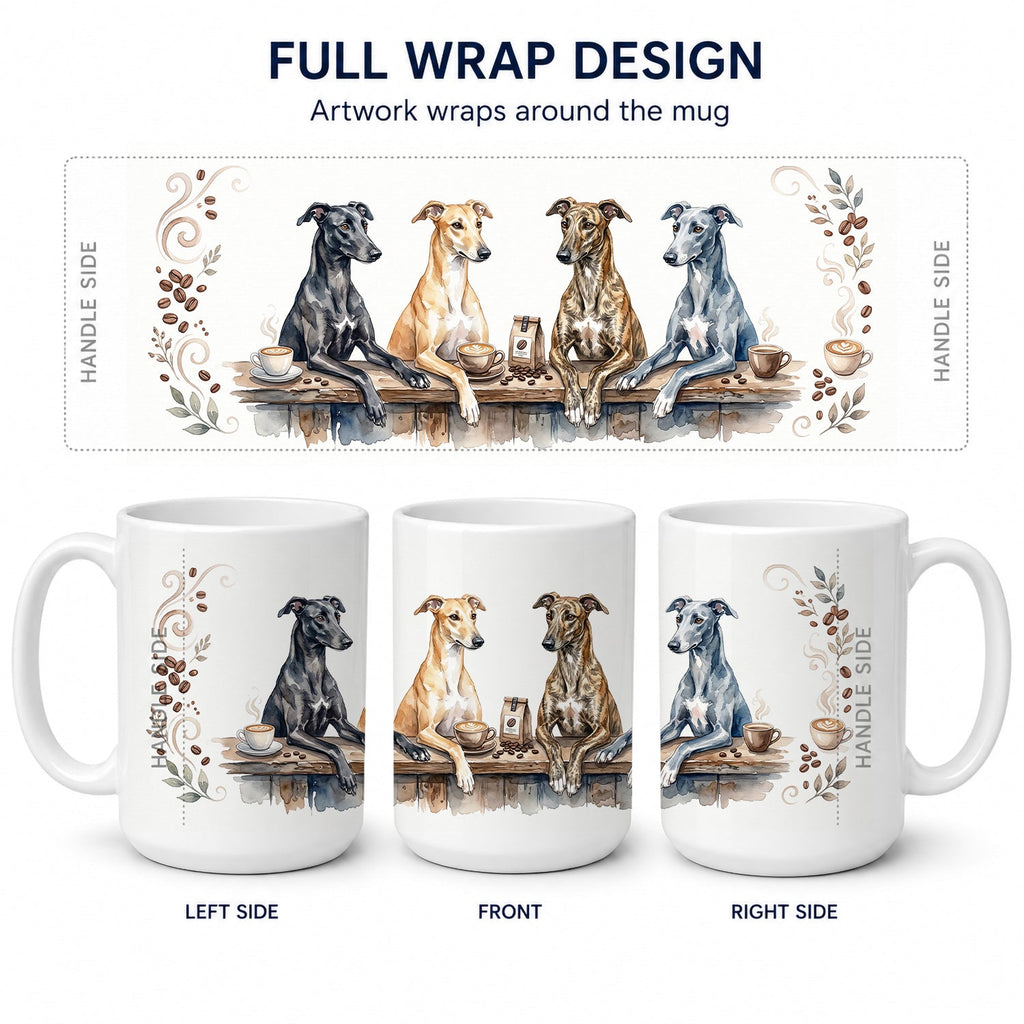Greyhounds Morning Coffee Ceramic Coffee Mug 15 oz Decorative Large C Handle Mug Cup for Tea, Cocoa Hot Chocolate