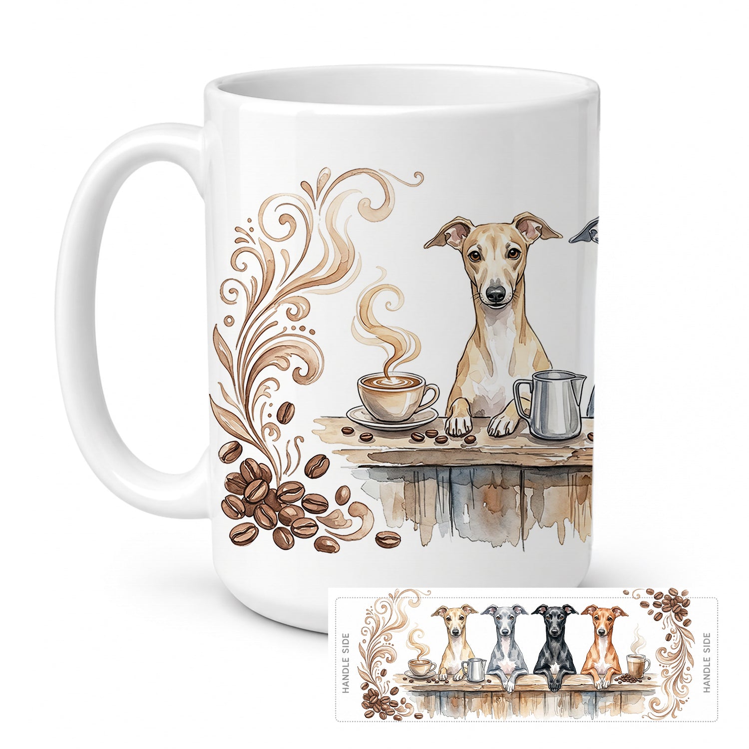 Italian Greyhounds Morning Coffee Ceramic Coffee Mug 15 oz Decorative Large C Handle Mug Cup for Tea, Cocoa Hot Chocolate