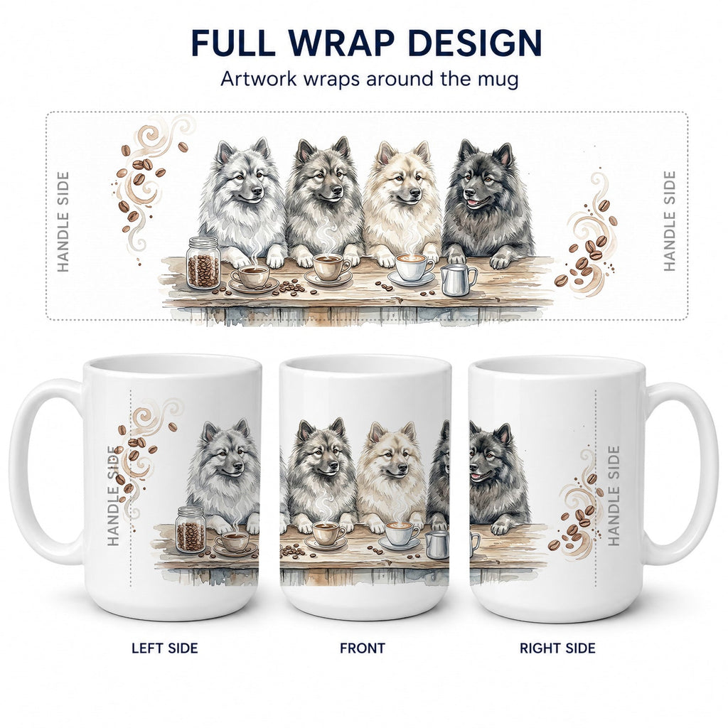 Keeshonds Morning Coffee Ceramic Coffee Mug 15 oz Decorative Large C Handle Mug Cup for Tea, Cocoa Hot Chocolate