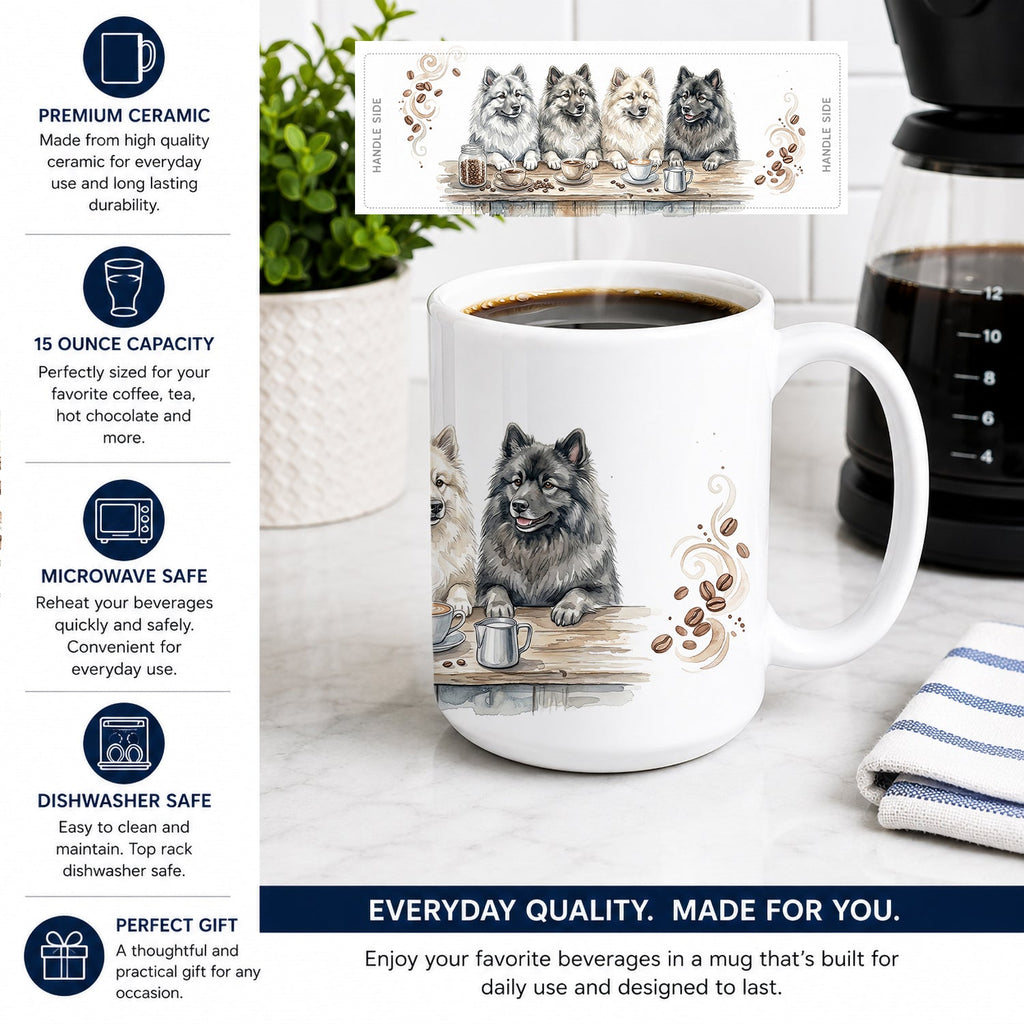 Keeshonds Morning Coffee Ceramic Coffee Mug 15 oz Decorative Large C Handle Mug Cup for Tea, Cocoa Hot Chocolate