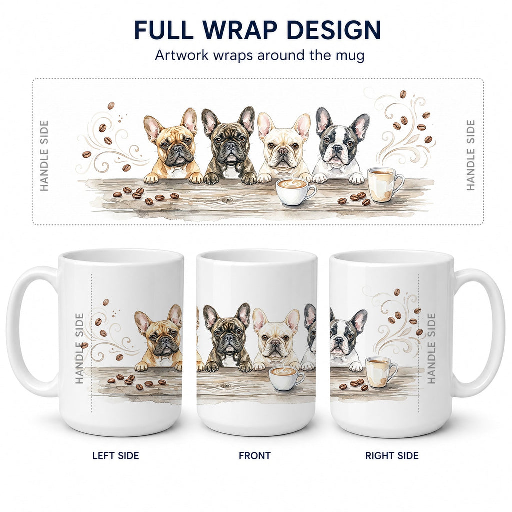 French Bulldogs Morning Coffee Ceramic Coffee Mug 15 oz Decorative Large C Handle Mug Cup for Tea, Cocoa Hot Chocolate