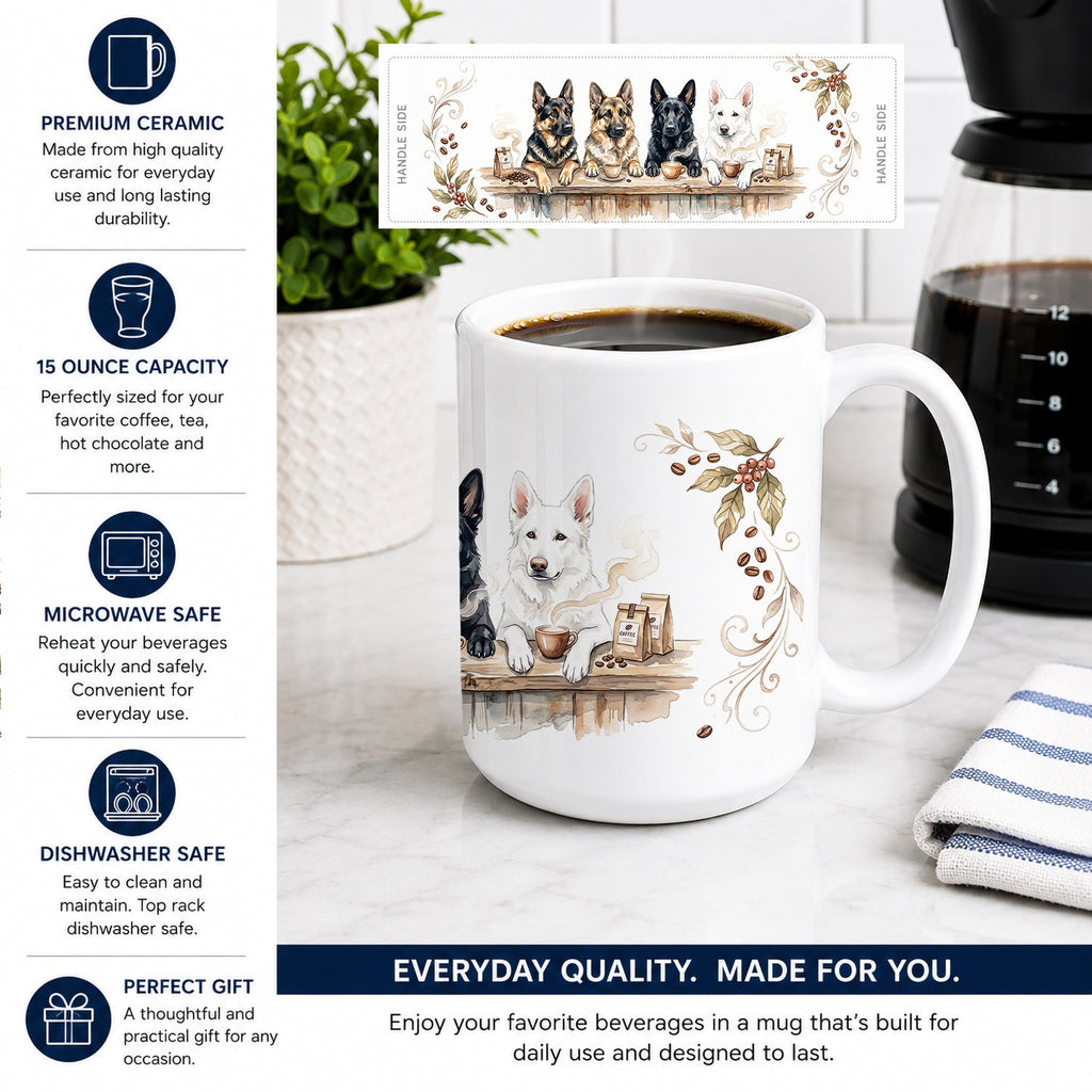 German Shepherds Morning Coffee Ceramic Coffee Mug 15 oz Decorative Large C Handle Mug Cup for Tea, Cocoa Hot Chocolate