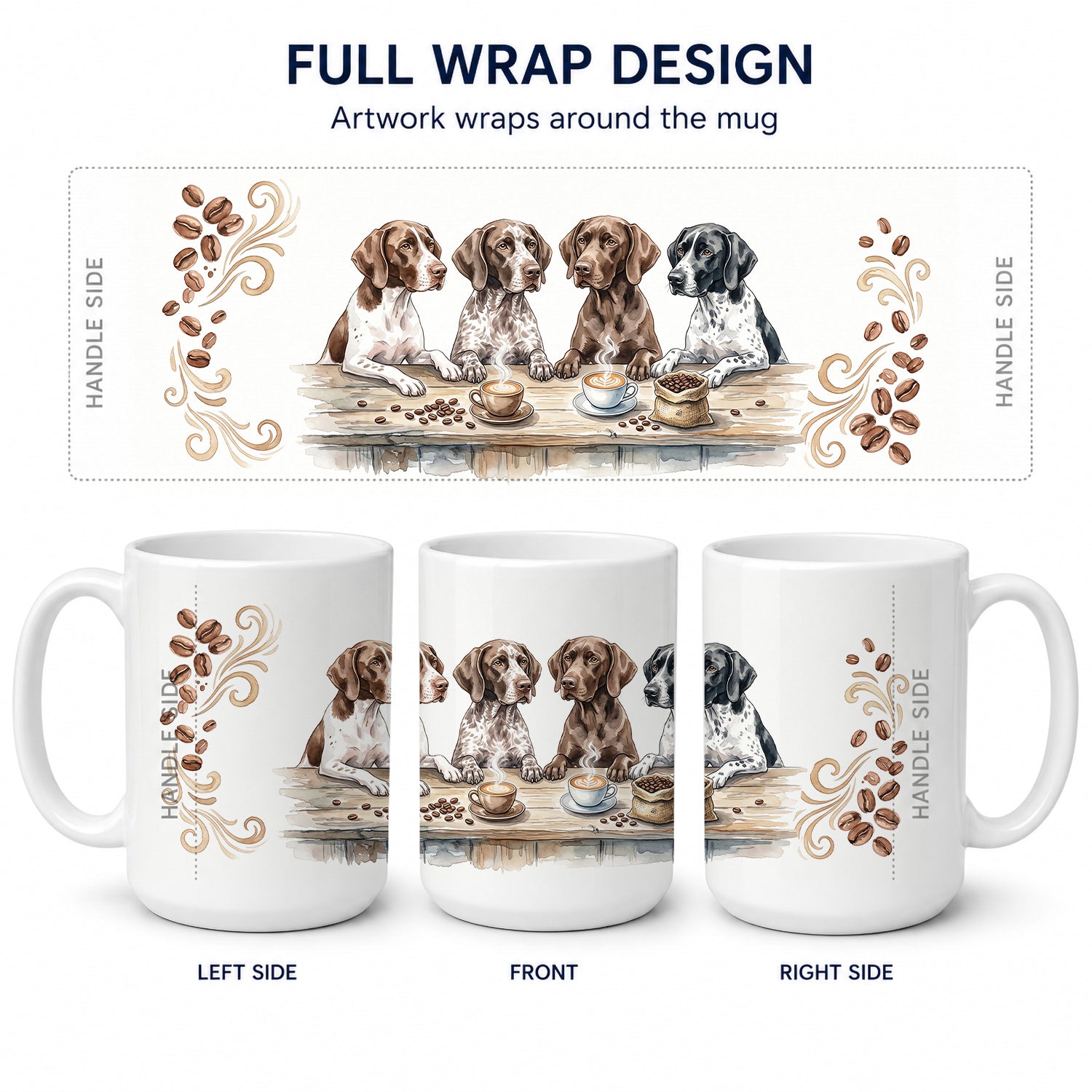 German Shorthaired Pointers Morning Coffee Ceramic Coffee Mug 15 oz Decorative Large C Handle Mug Cup for Tea, Cocoa Hot Chocolate