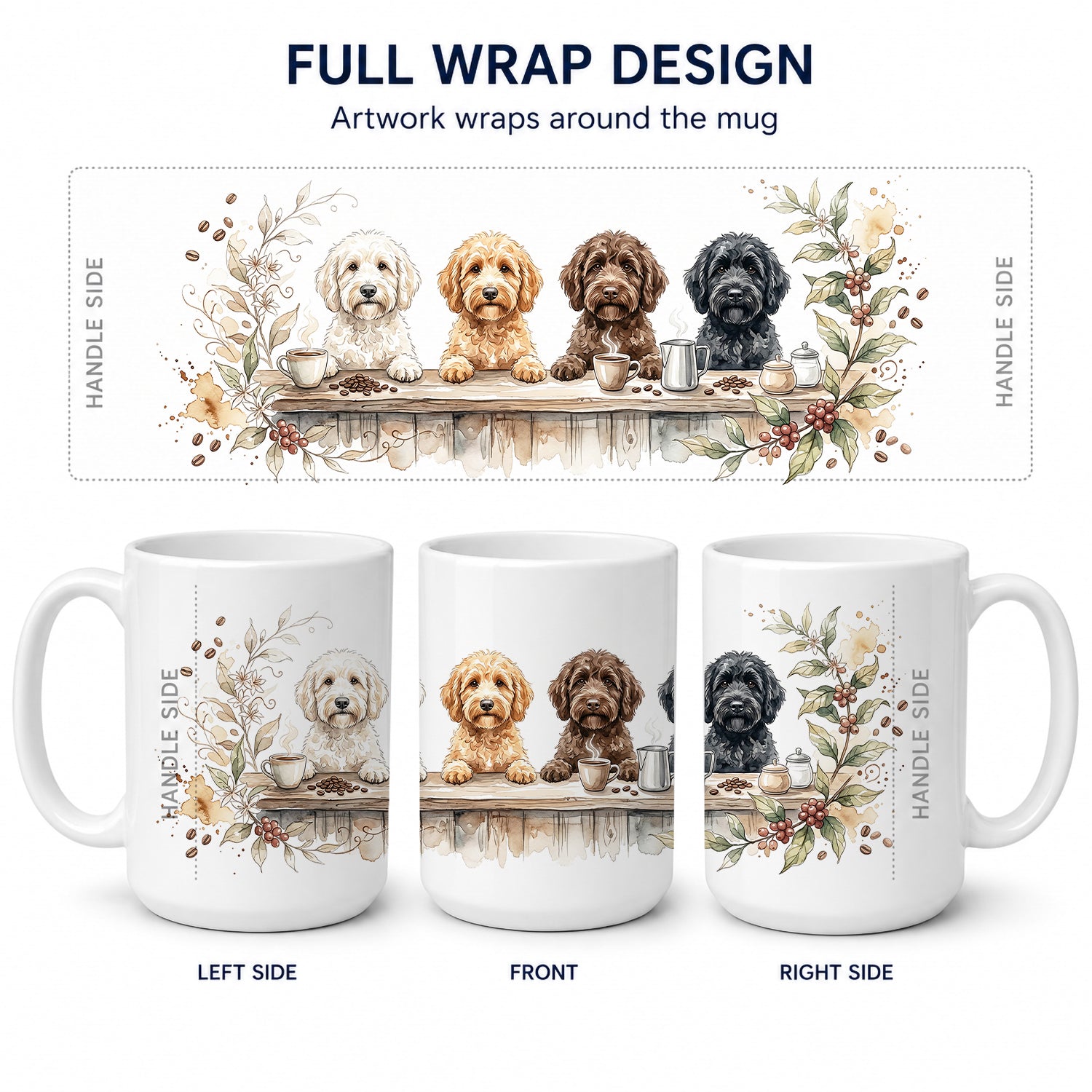 Labradoodles Morning Coffee Ceramic Coffee Mug 15 oz Decorative Large C Handle Mug Cup for Tea, Cocoa Hot Chocolate