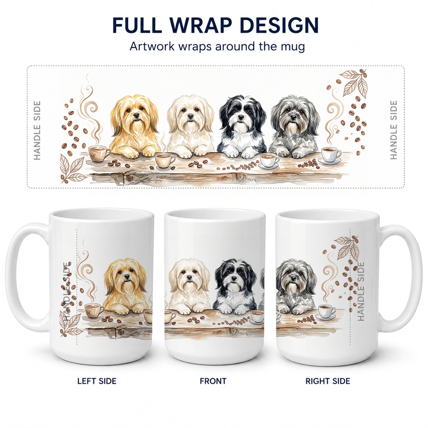 Lhasa Apsos Morning Coffee Ceramic Coffee Mug 15 oz Decorative Large C Handle Mug Cup for Tea, Cocoa Hot Chocolate