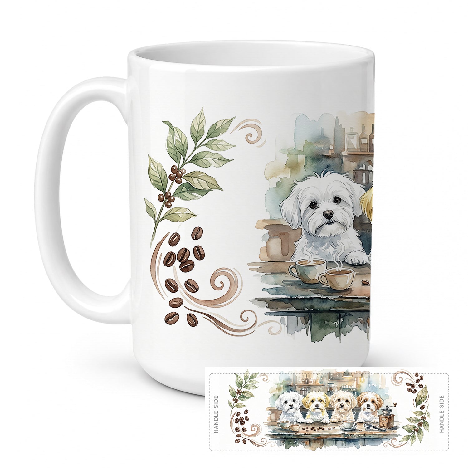 Maltese Morning Coffee Ceramic Coffee Mug 15 oz Decorative Large C Handle Mug Cup for Tea, Cocoa Hot Chocolate
