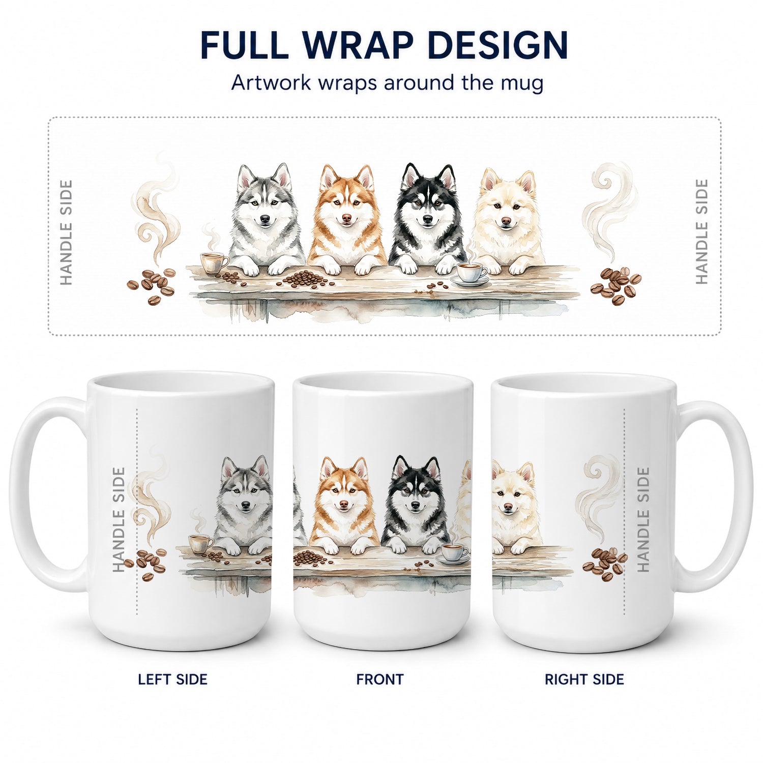 Pomskies Morning Coffee Ceramic Coffee Mug 15 oz Decorative Large C Handle Mug Cup for Tea, Cocoa Hot Chocolate
