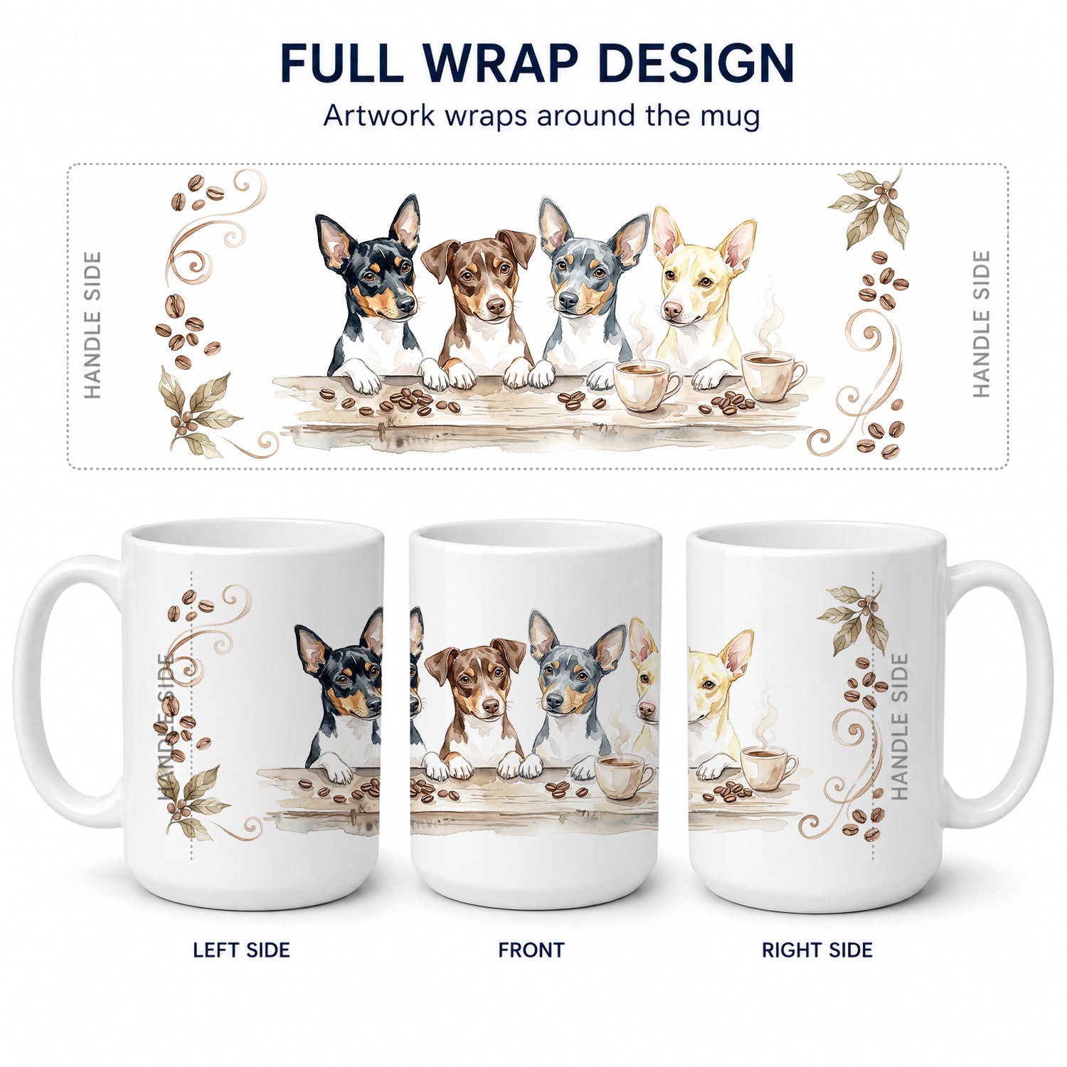 Rat Terriers Morning Coffee Ceramic Coffee Mug 15 oz Decorative Large C Handle Mug Cup for Tea, Cocoa Hot Chocolate