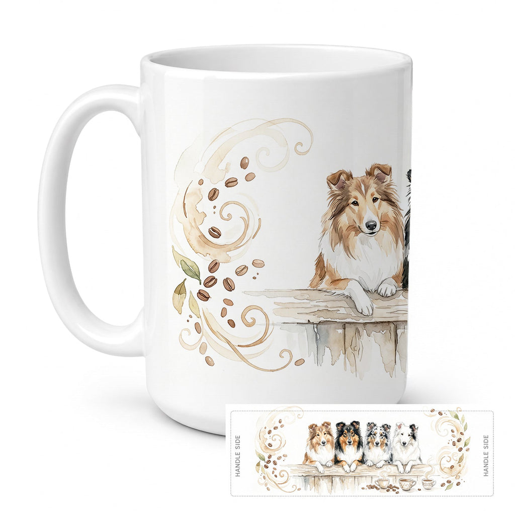 Rough Collies Morning Coffee Ceramic Coffee Mug 15 oz Decorative Large C Handle Mug Cup for Tea, Cocoa Hot Chocolate