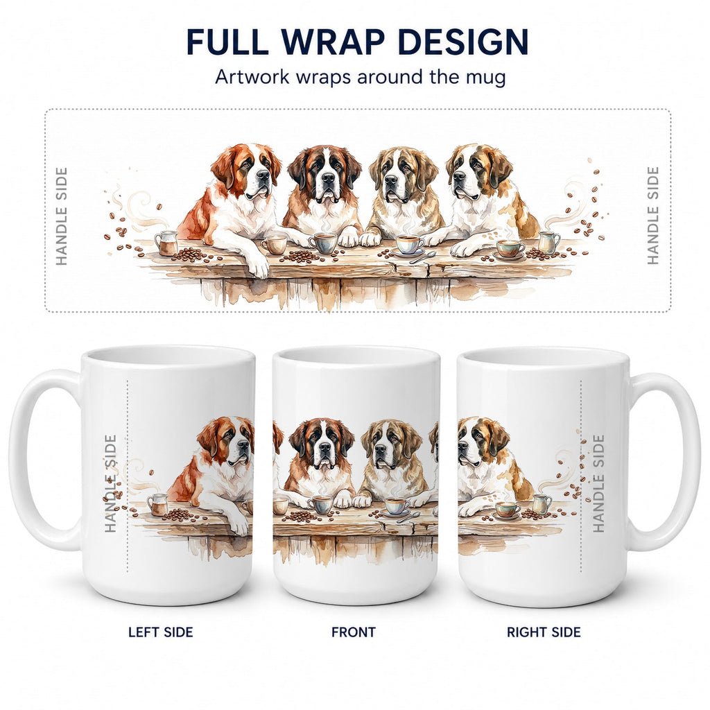 Saint Bernards Morning Coffee Ceramic Coffee Mug 15 oz Decorative Large C Handle Mug Cup for Tea, Cocoa Hot Chocolate