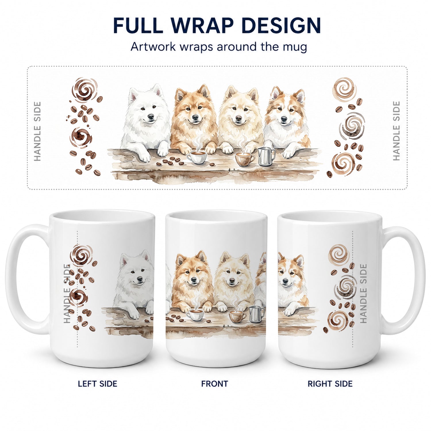 Samoyeds Morning Coffee Ceramic Coffee Mug 15 oz Decorative Large C Handle Mug Cup for Tea, Cocoa Hot Chocolate