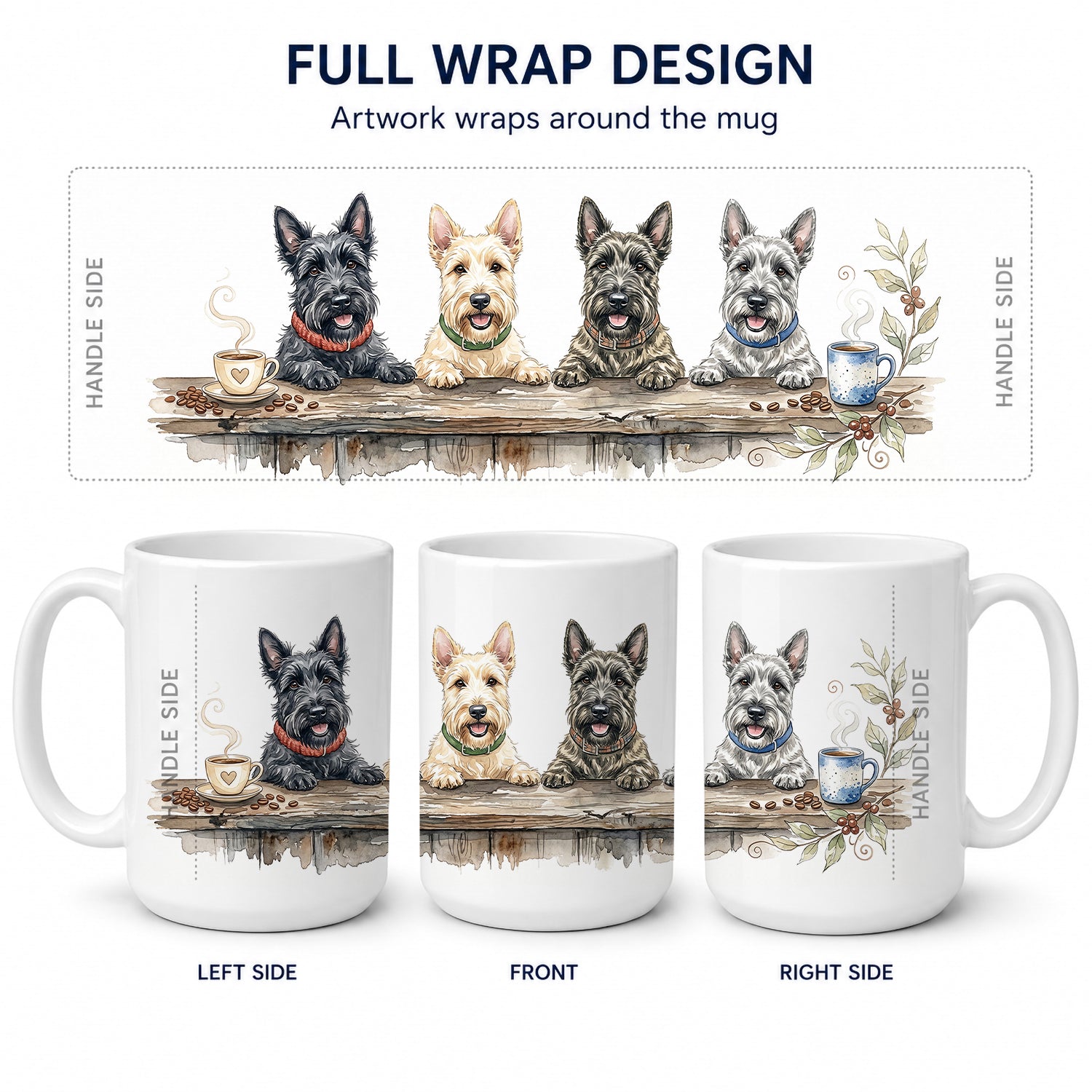 Scottish Terriers Morning Coffee Ceramic Coffee Mug 15 oz Decorative Large C Handle Mug Cup for Tea, Cocoa Hot Chocolate