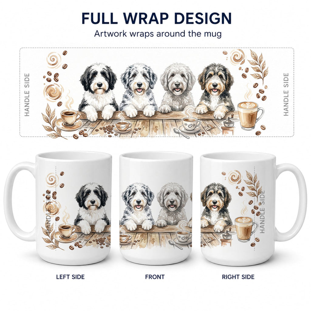 Sheepadoodles Morning Coffee Ceramic Coffee Mug 15 oz Decorative Large C Handle Mug Cup for Tea, Cocoa Hot Chocolate