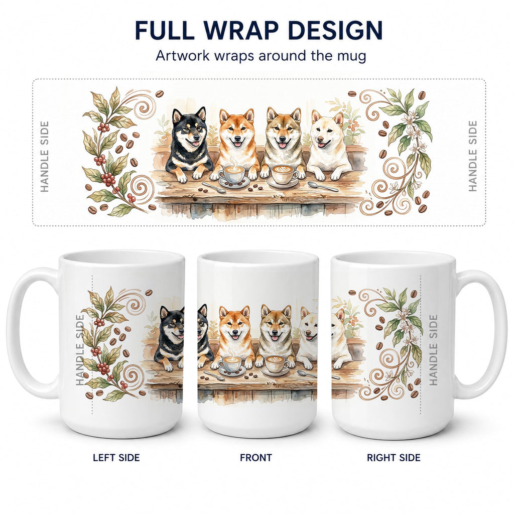Shiba Inus Morning Coffee Ceramic Coffee Mug 15 oz Decorative Large C Handle Mug Cup for Tea, Cocoa Hot Chocolate