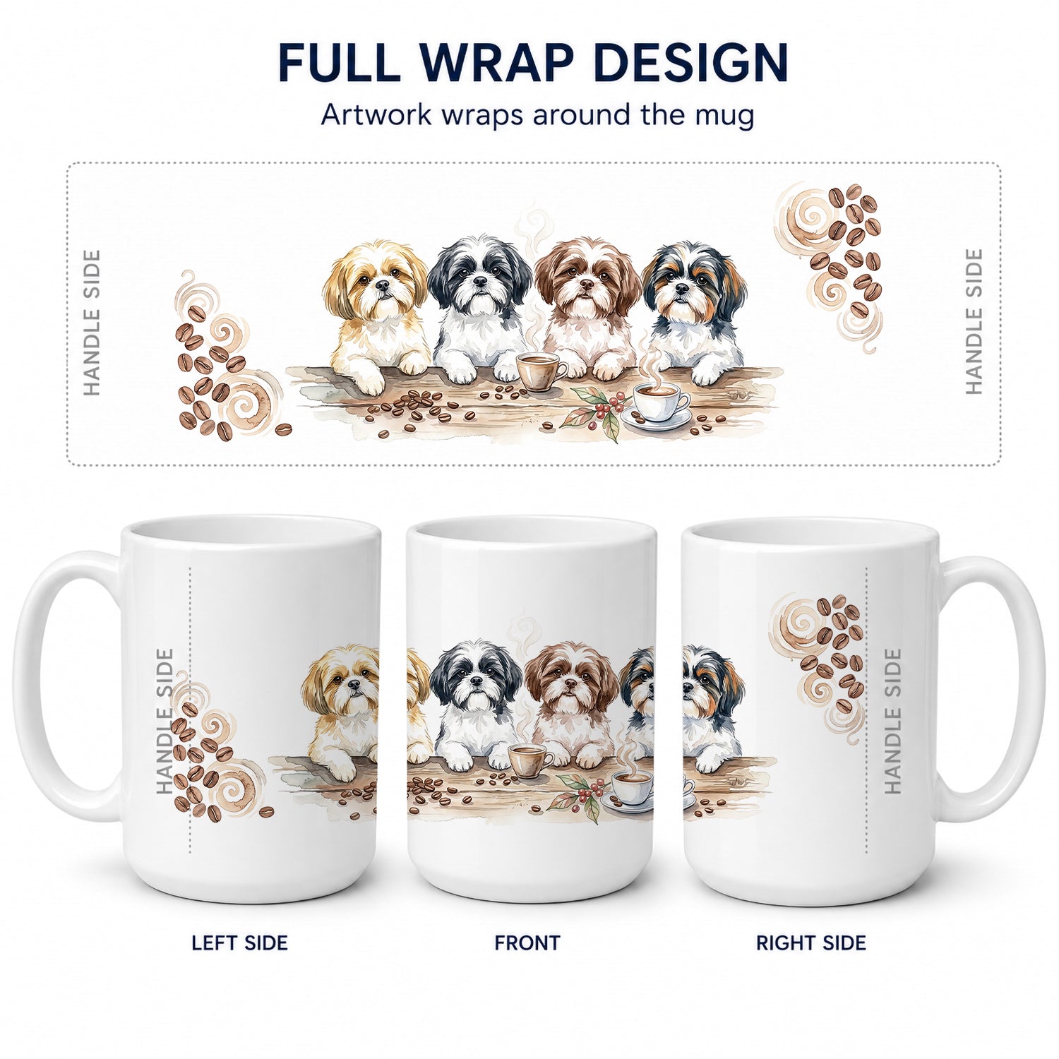 Shih Tzus Morning Coffee Ceramic Coffee Mug 15 oz Decorative Large C Handle Mug Cup for Tea, Cocoa Hot Chocolate