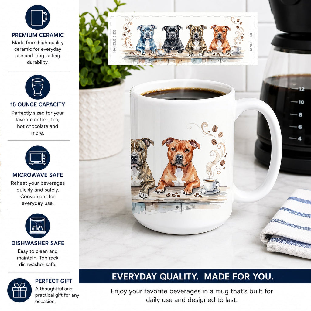 Staffordshire Bull Terriers Morning Coffee Ceramic Coffee Mug 15 oz Decorative Large C Handle Mug Cup for Tea, Cocoa Hot Chocolate