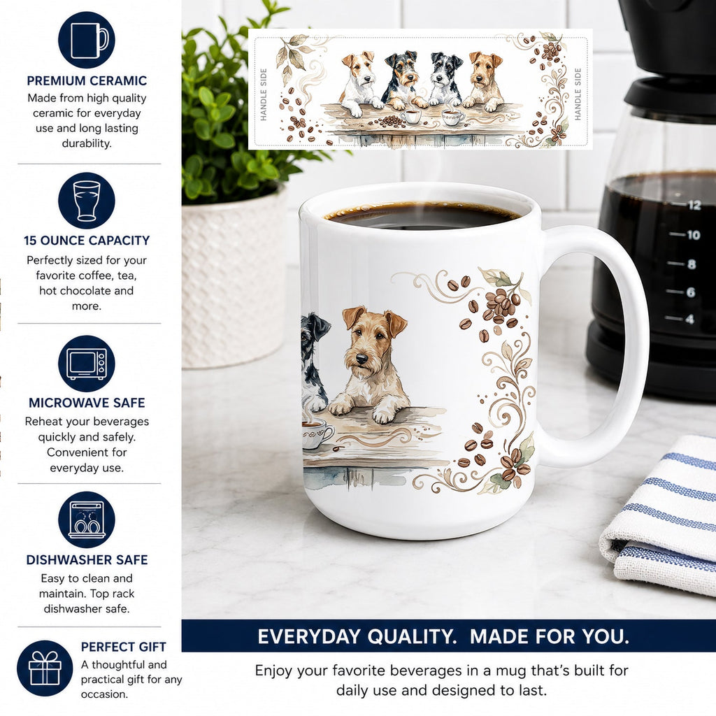 Wire Fox Terriers Morning Coffee Ceramic Coffee Mug 15 oz Decorative Large C Handle Mug Cup for Tea, Cocoa Hot Chocolate