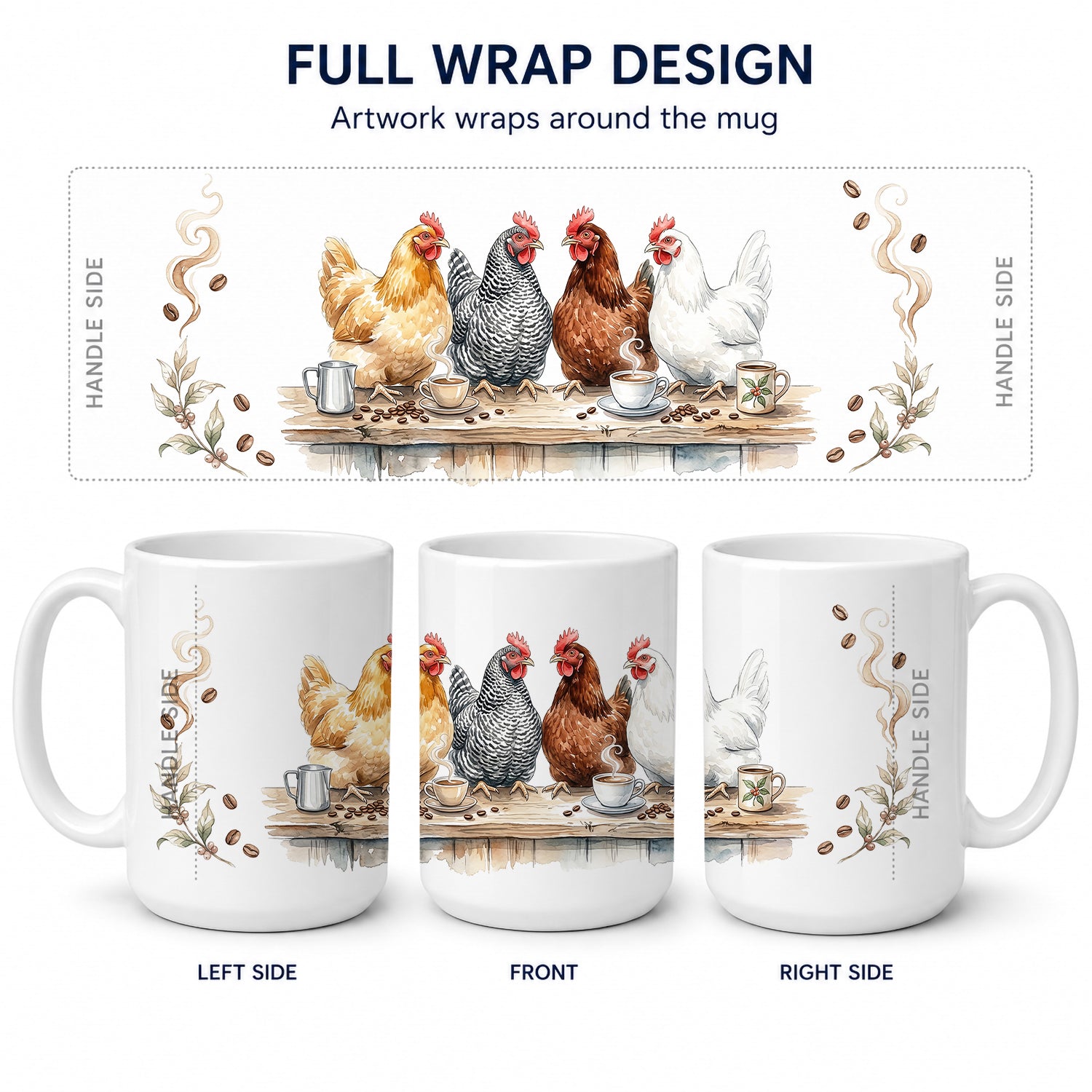 Backyard Chickens Morning Coffee Ceramic Coffee Mug 15 oz Decorative Large C Handle Mug Cup for Tea, Cocoa Hot Chocolate