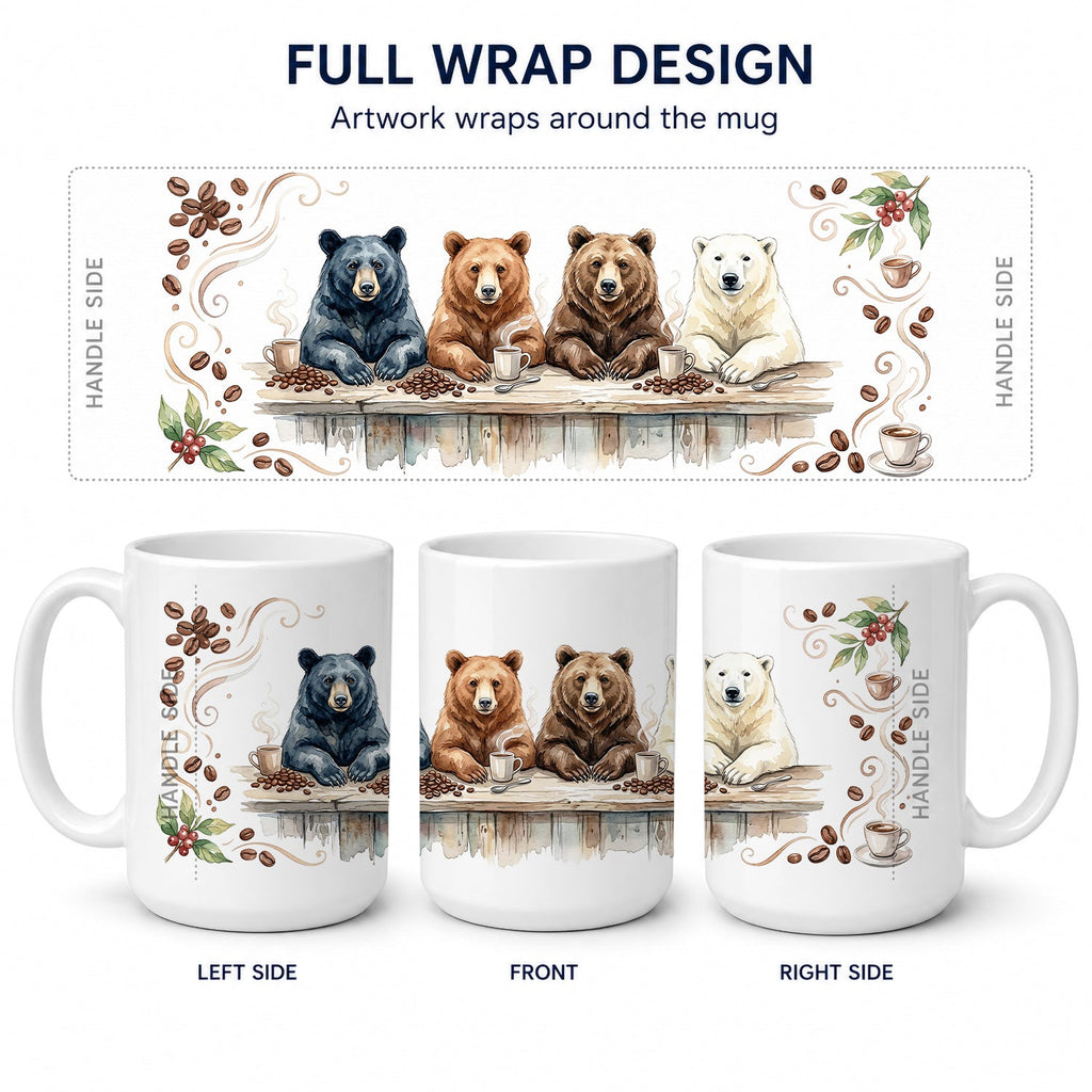 Bears Morning Coffee Ceramic Coffee Mug 15 oz Decorative Large C Handle Mug Cup for Tea, Cocoa Hot Chocolate