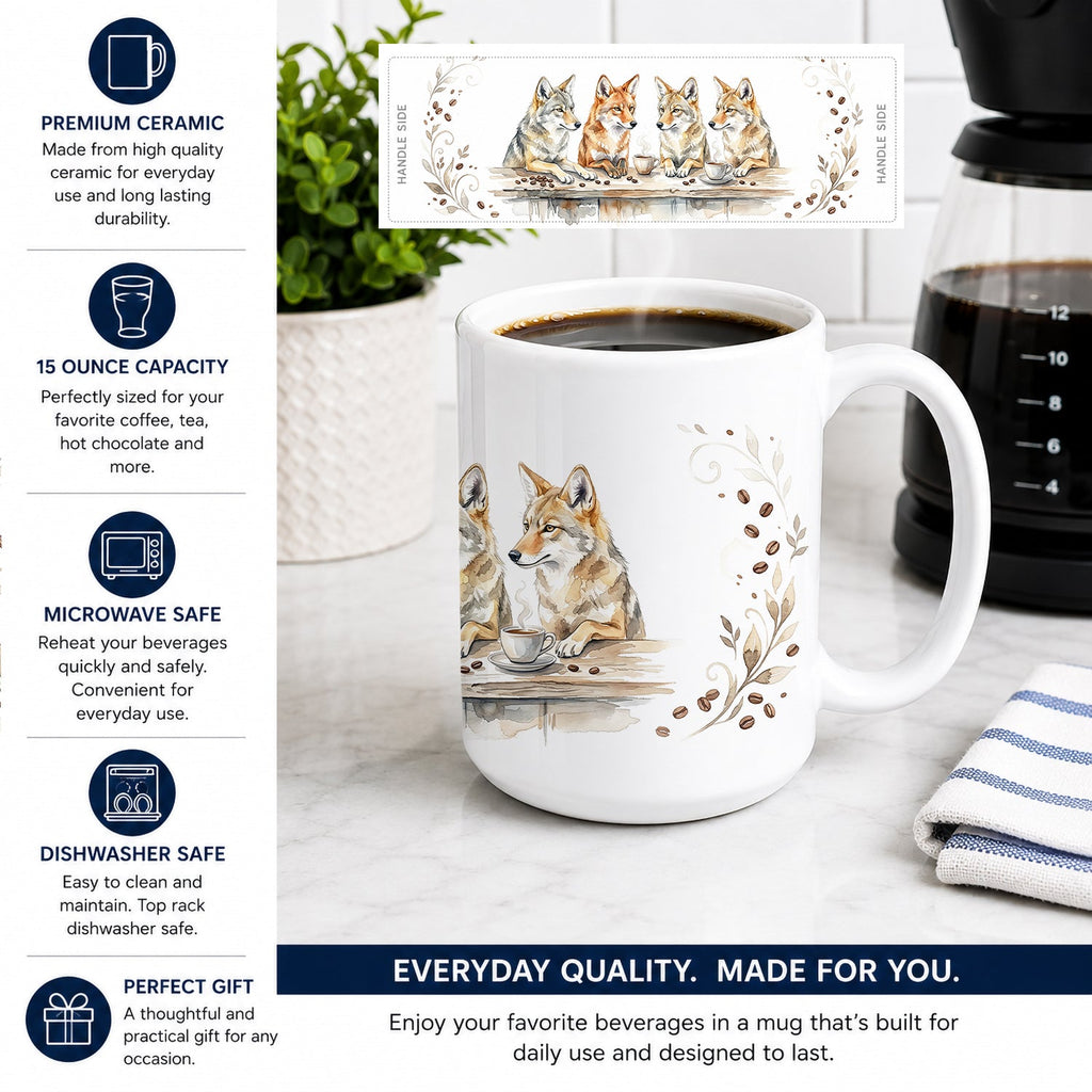 Coyotes Morning Coffee Ceramic Coffee Mug 15 oz Decorative Large C Handle Mug Cup for Tea, Cocoa Hot Chocolate